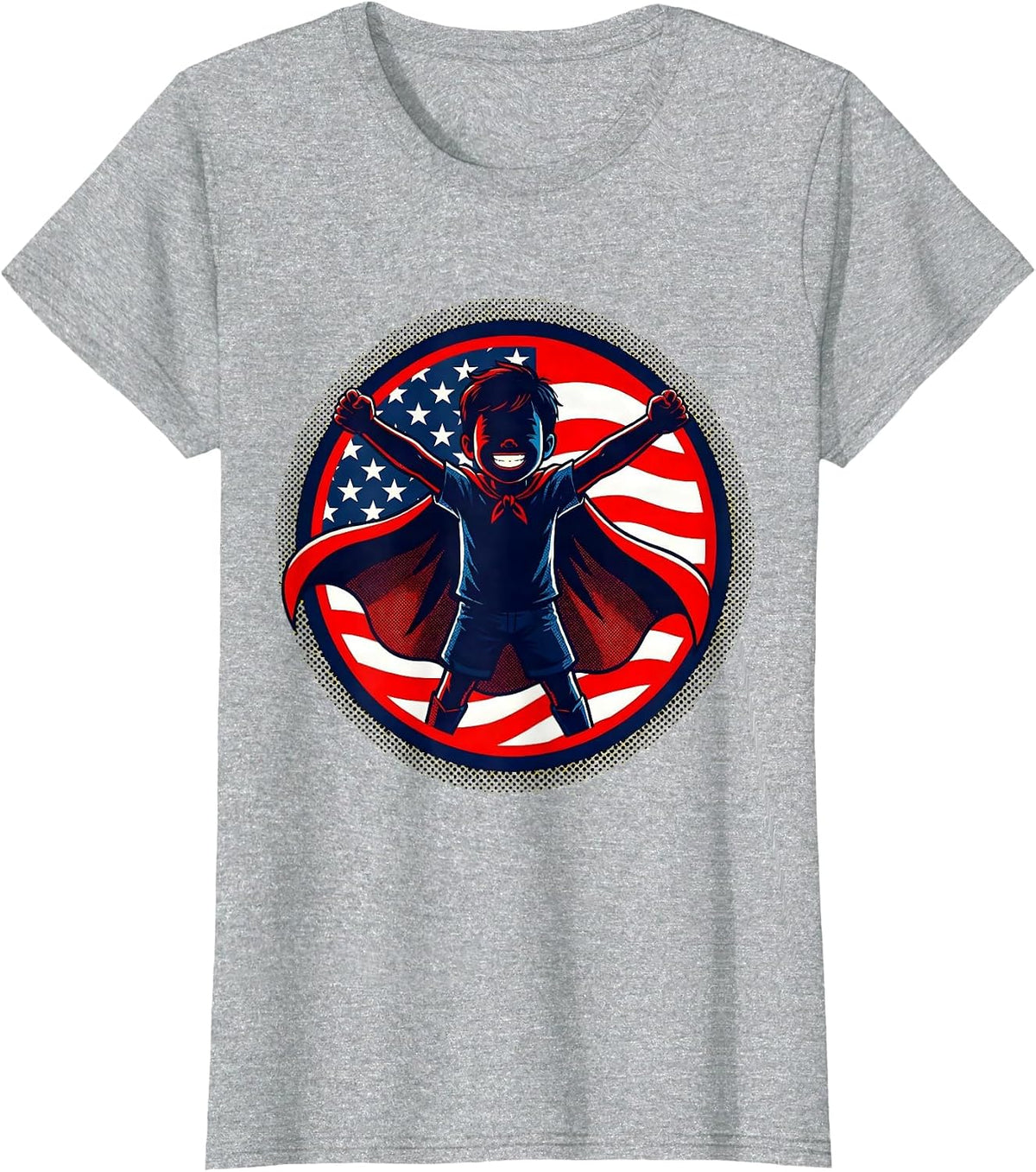 Patriot Day Kids American Flag Cape Hero T-Shirt - Heather Grey