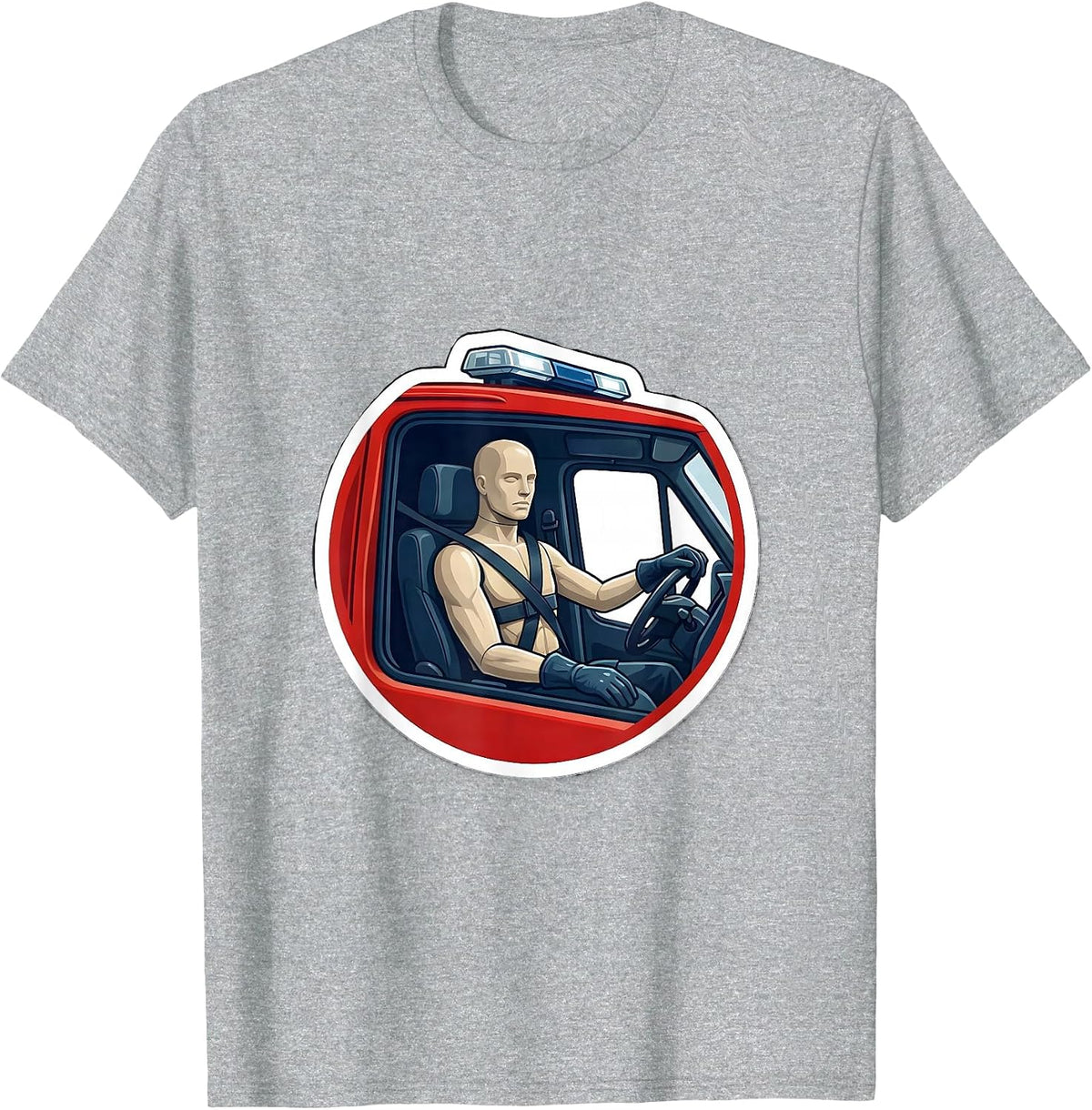 Men's Ambulance Cab Calm Medic Sticker Style EMT Paramedic T-Shirt - Heather Grey