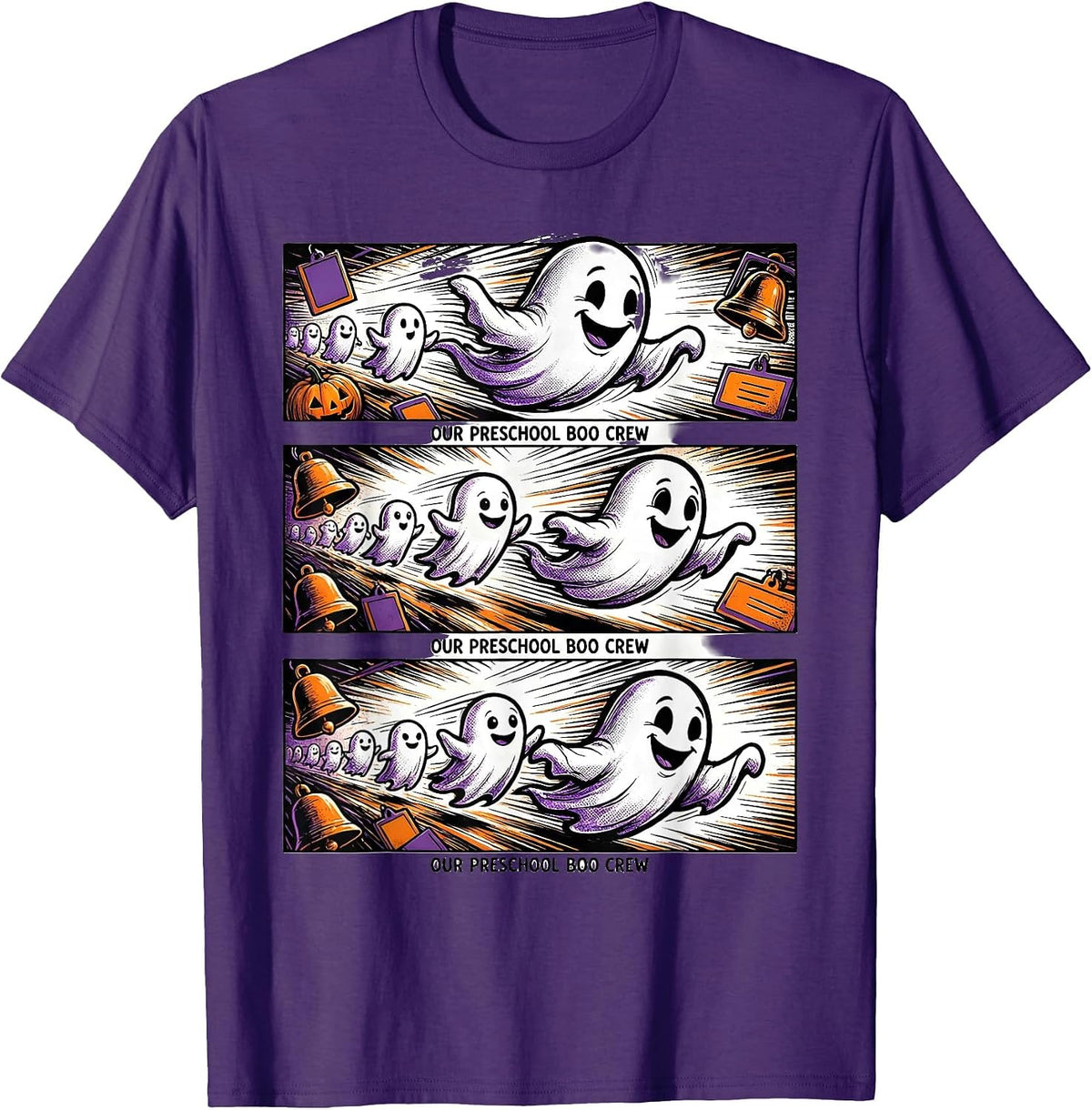 Our Preschool Boo Crew Comic Book Ghost Teacher Halloween T-Shirt - Purple