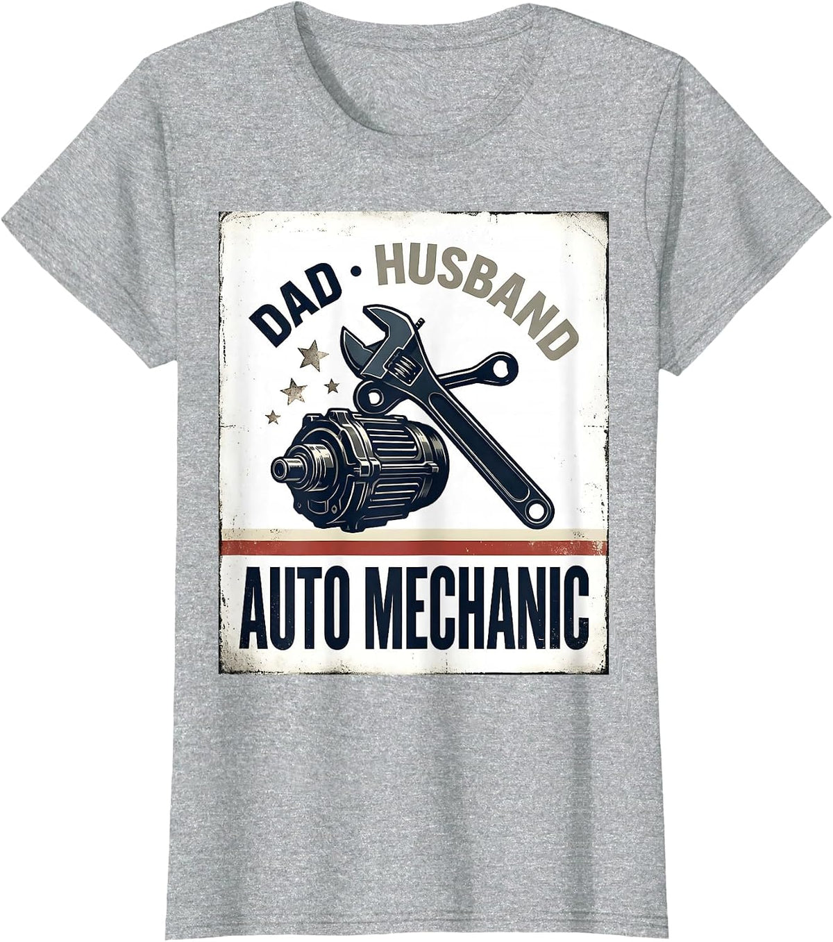 Dad Husband Auto Mechanic Vintage Patriotic Flag Mechanic T-Shirt - Heather Grey