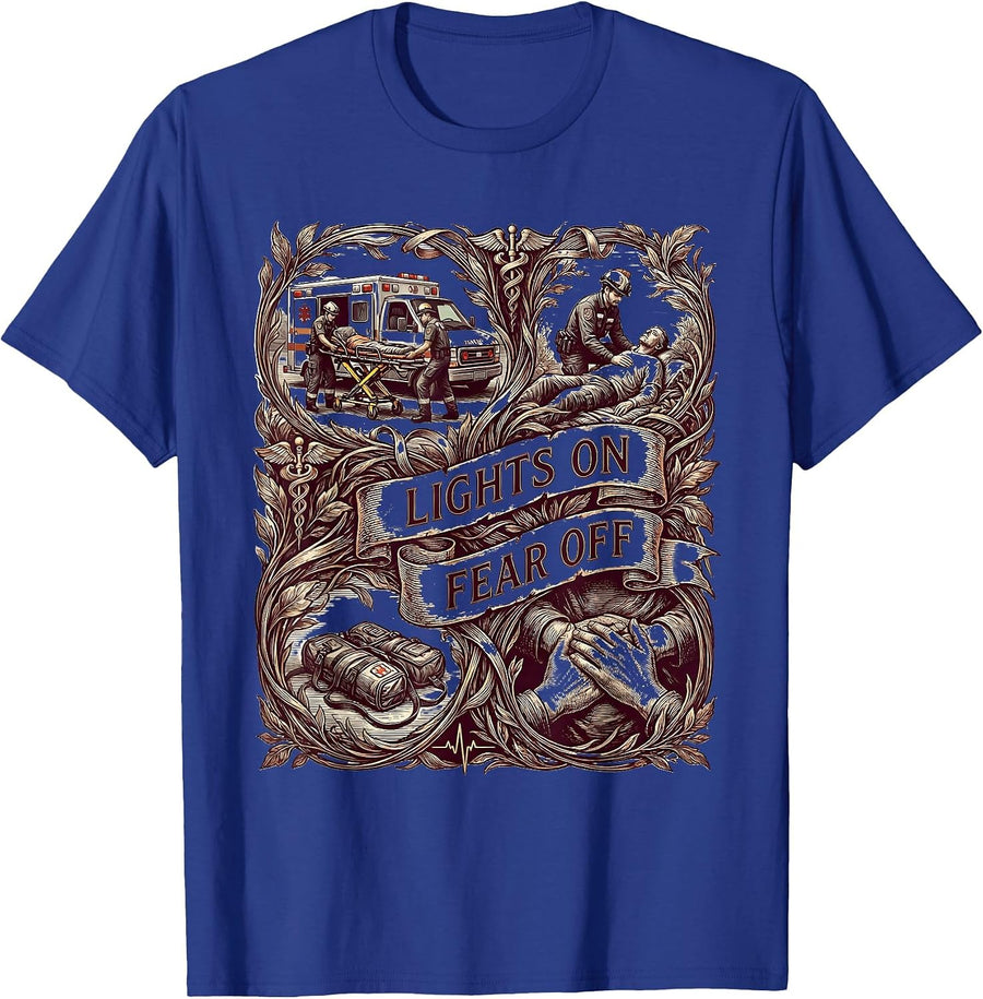 Lights On Fear Off EMT Brave Design T-Shirt - Royal Blue