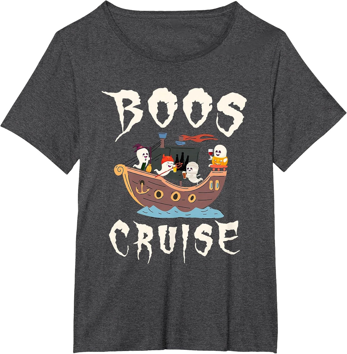 Halloween Party Wine Beer Drinking Boos Cruise T-Shirt - Dark Heather Grey