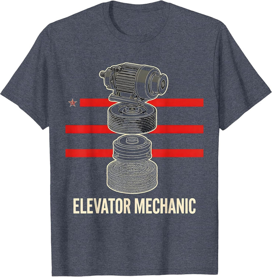 Elevator Mechanic American Flag Patriotic Oilfield Worker T-Shirt - Heather Blue