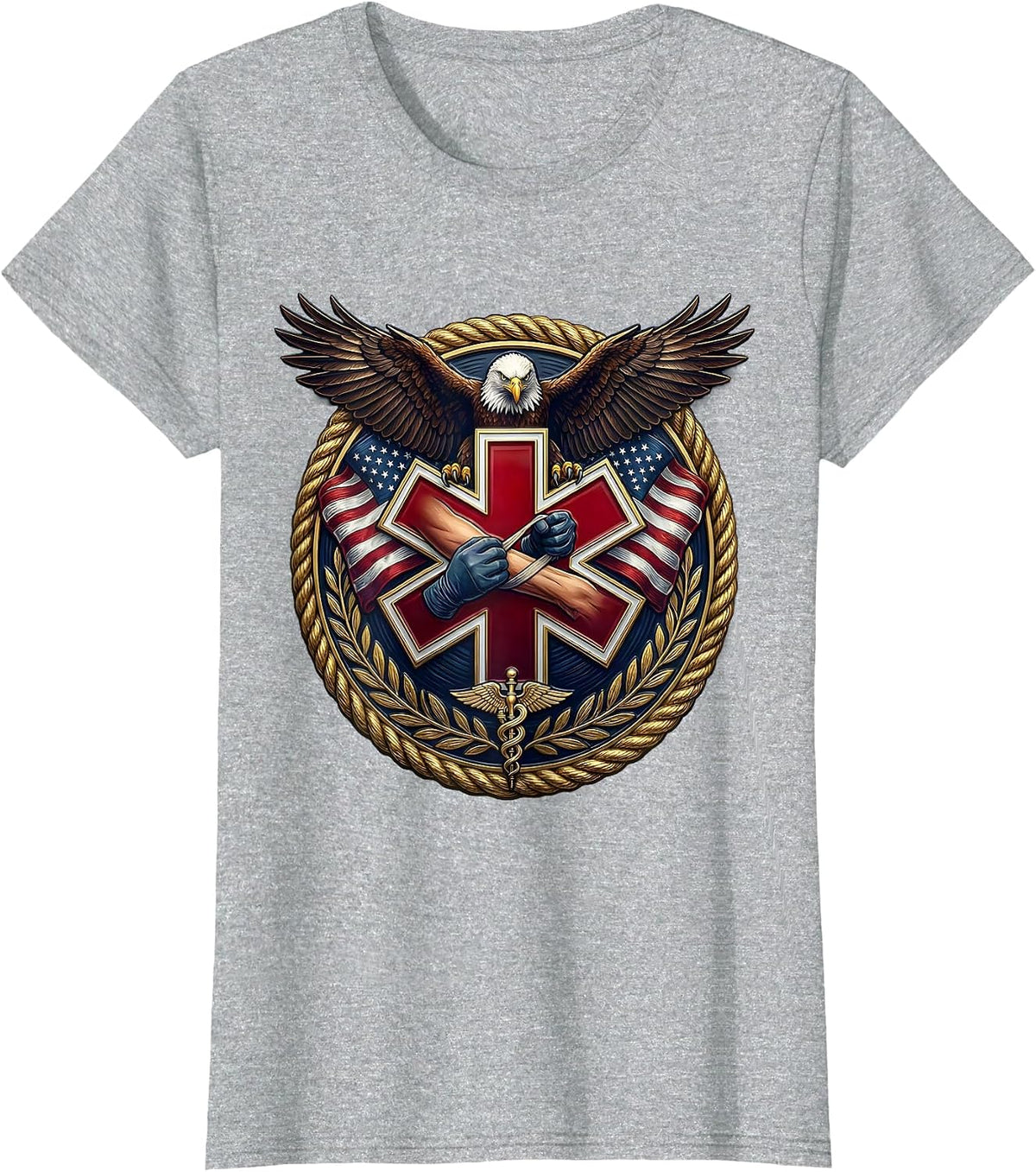 EMT Tourniquet Application Graphic Design T-Shirt - Heather Grey