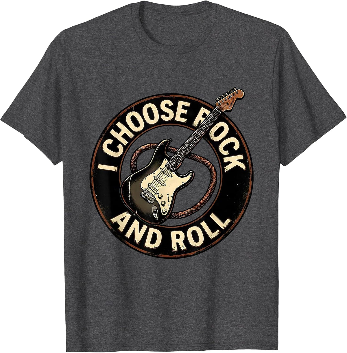 Men's I Choose Rock And Roll Vintage Rock Music Fan Heavy Metal T-Shirt - Dark Heather Grey