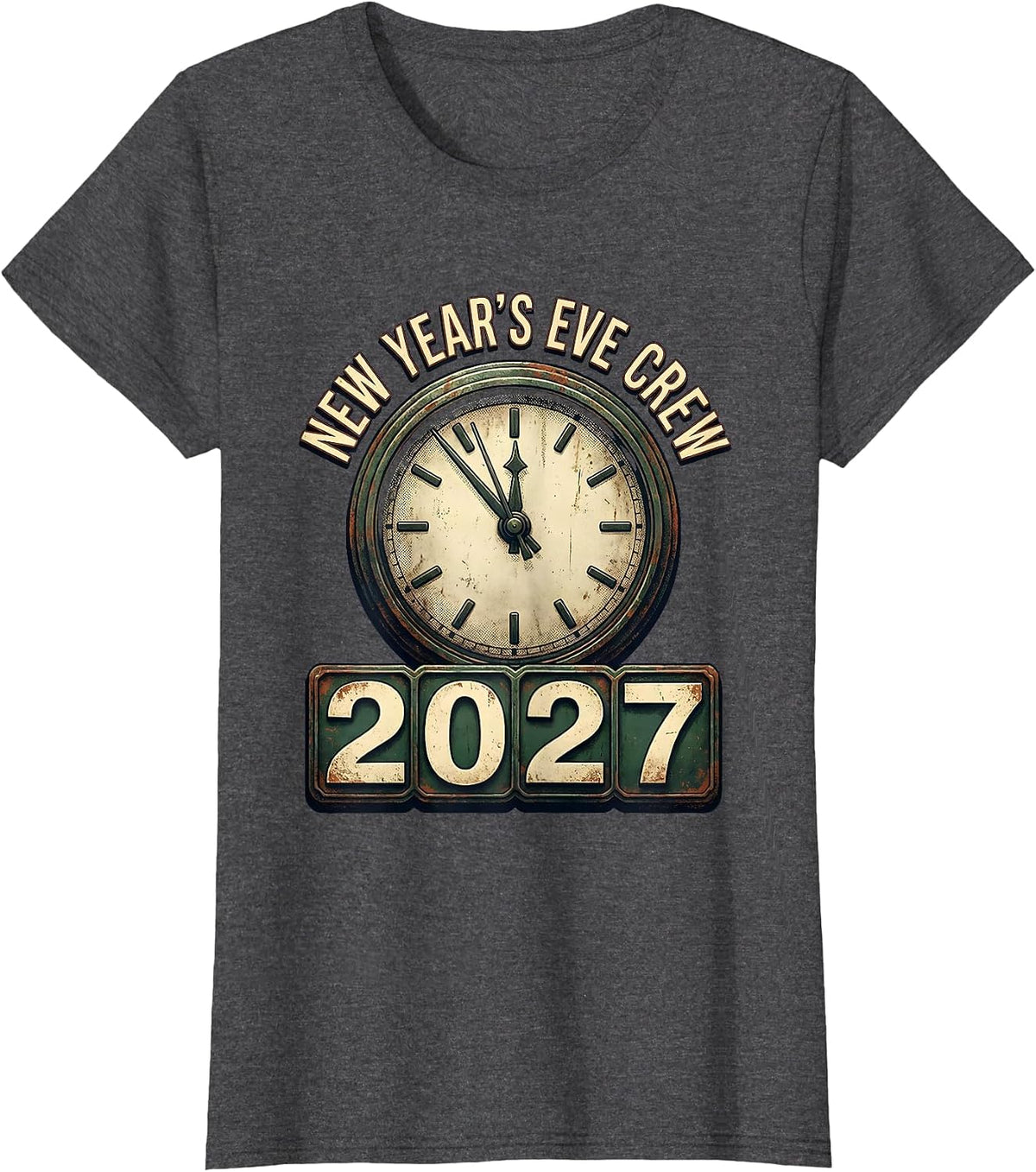 Women's New Year's Eve Crew 2027 Vintage Family Matching Holiday T-Shirt - Dark Heather Grey