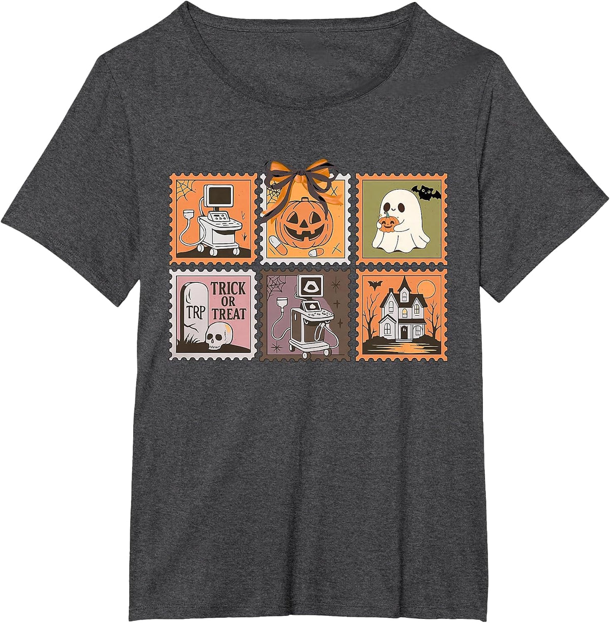 Stamp Coquette Sonographer Ultrasound Tech Halloween MFM T-Shirt - Dark Heather Grey
