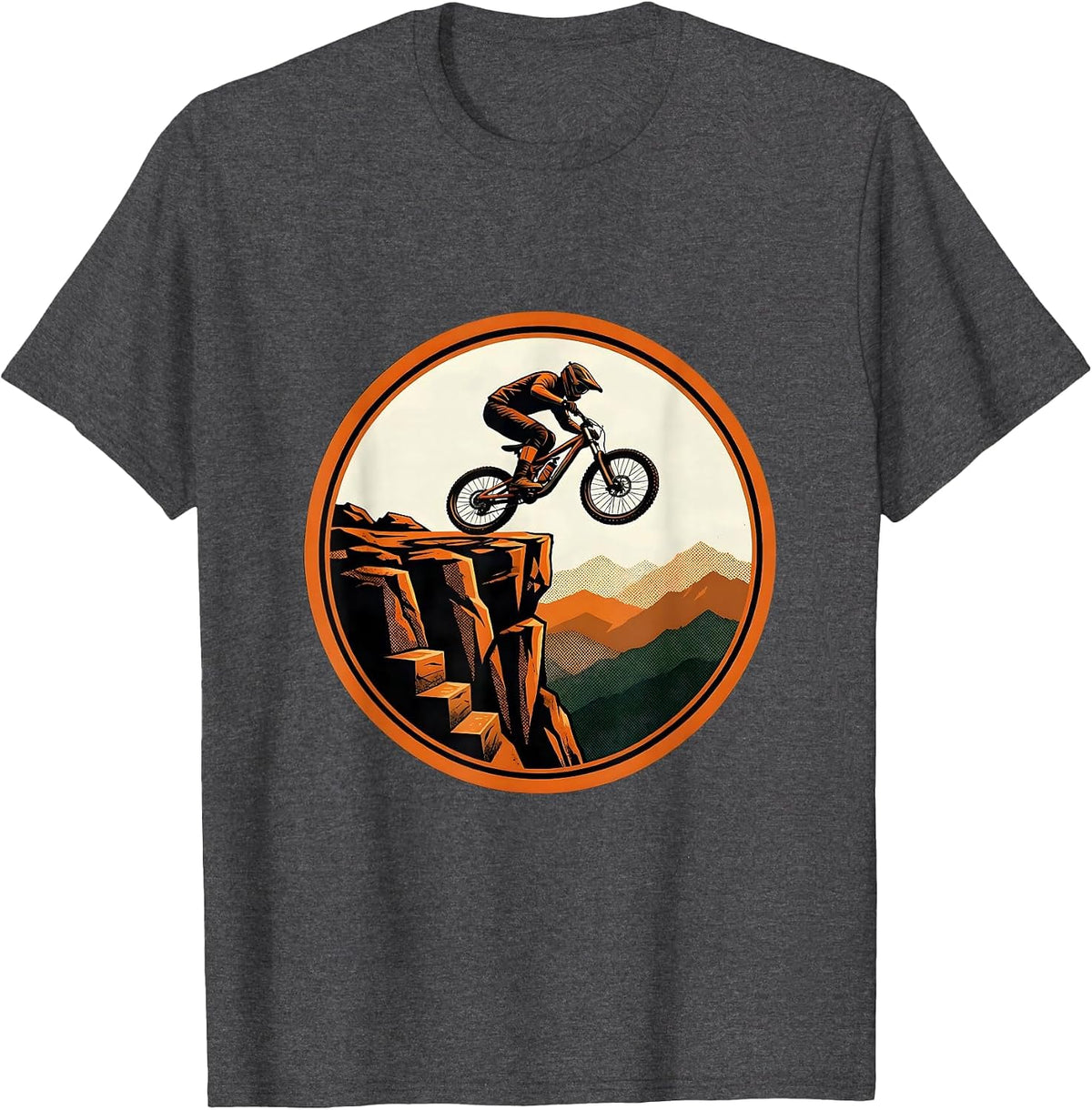 Downhill Biker Rocky Cliff Launch Graphic T-Shirt - Dark Heather Grey