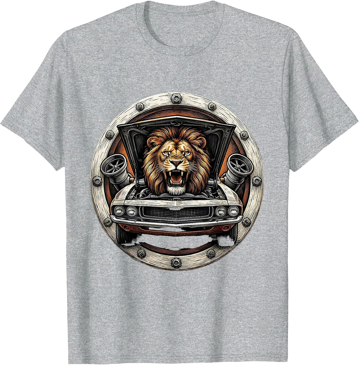 Men's Valley Forge Automotive Roaring Lion Engine Hood T-Shirt - Heather Grey