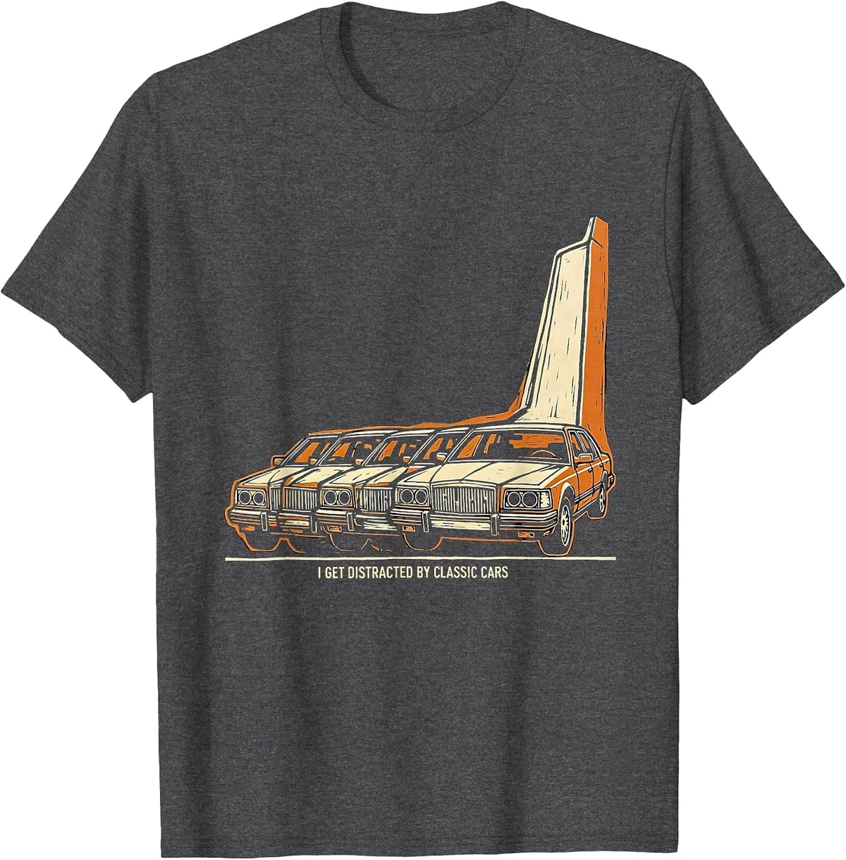 Men's I Get Distracted By Classic Cars Funny Classic Car Guy T-Shirt - Dark Heather Grey