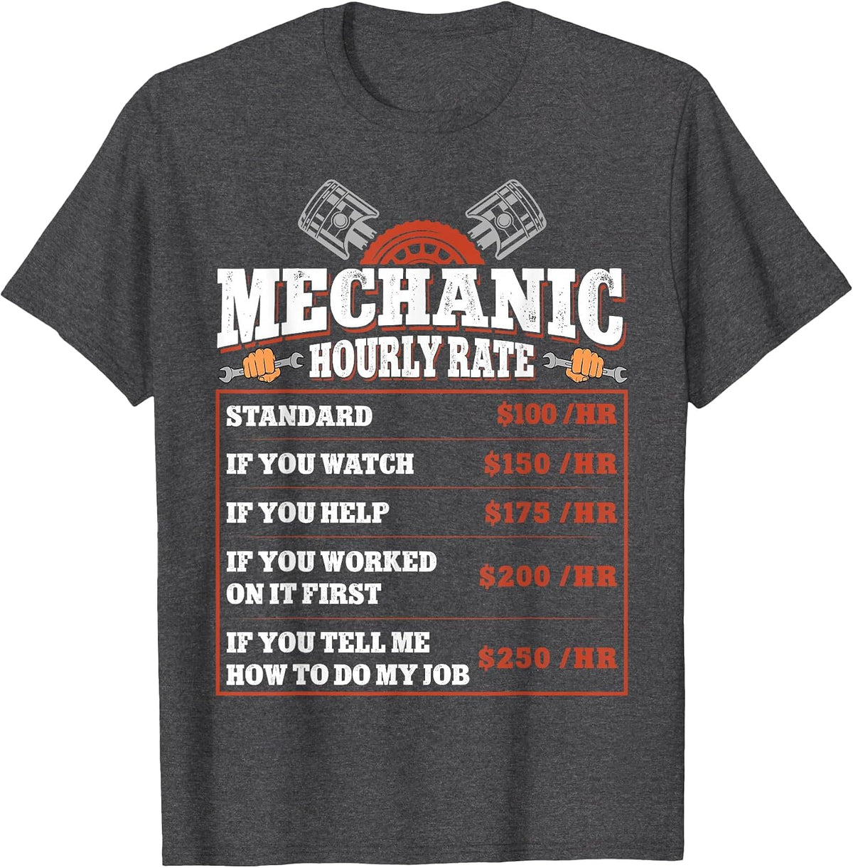 Funny Mechanic Hourly Rate - Labor Rates Car Mechanic T-Shirt - Dark Heather Grey
