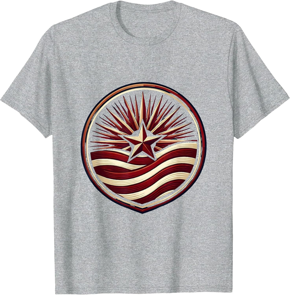 Men's Red White and Blue Sunburst Waving Flag Stripes T-Shirt - Heather Grey