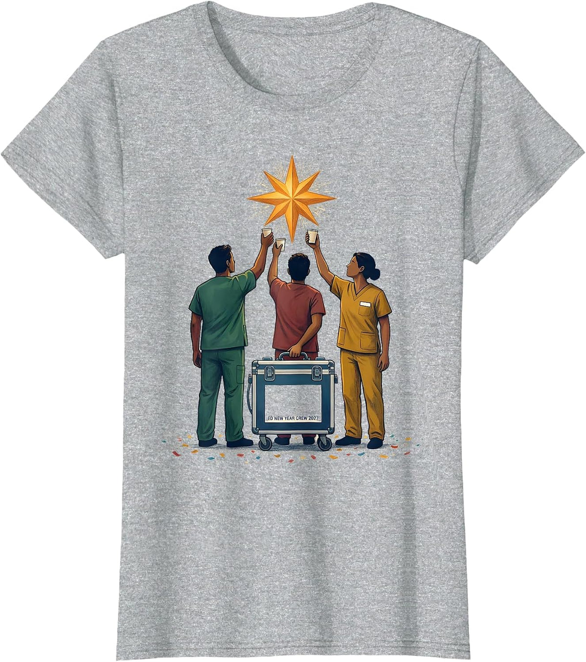 Women's ED New Year Crew 2027 Funny Nurse Crew New Years Eve Party T-Shirt - Heather Grey