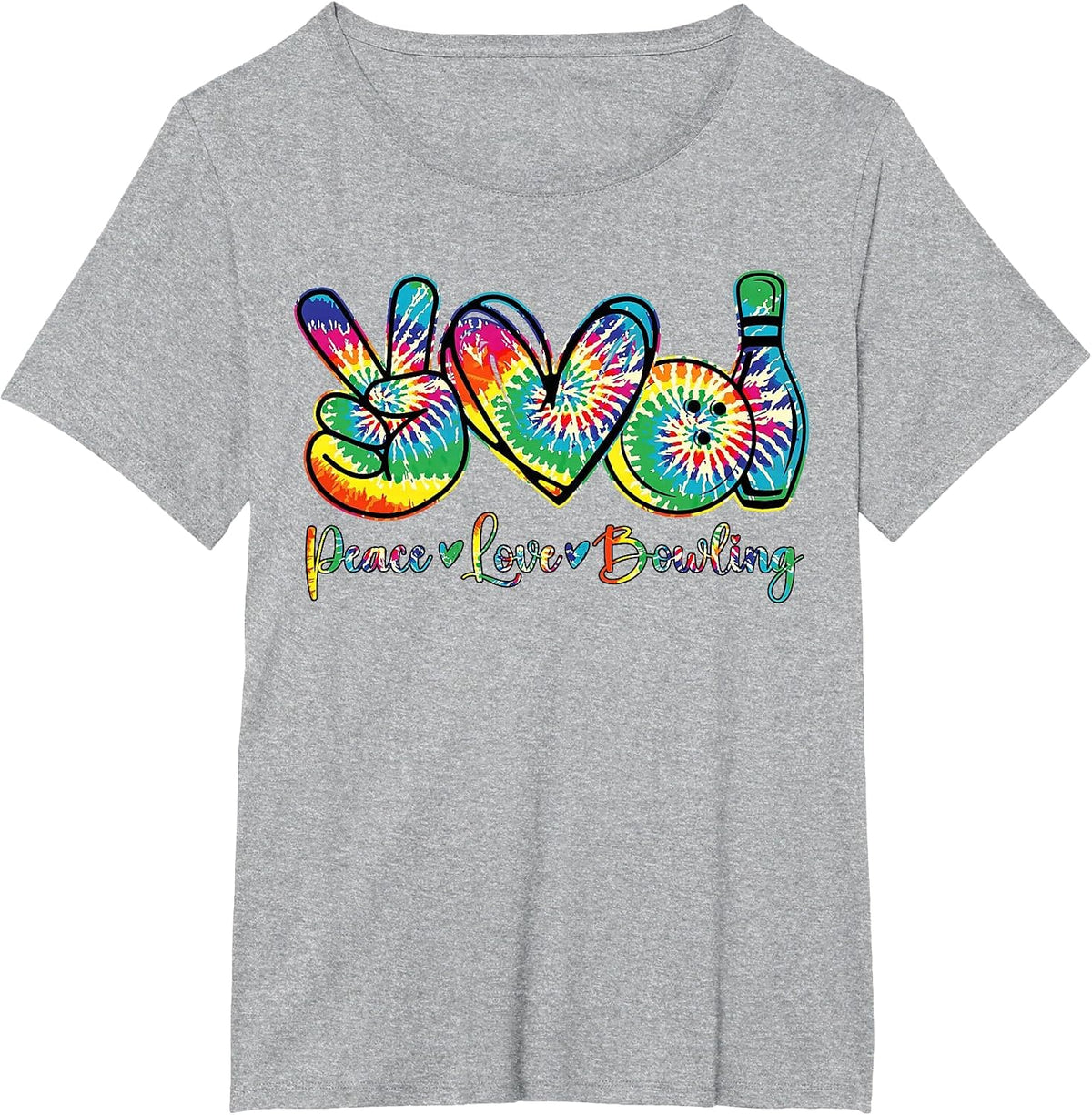 Retro Tie Dye Peace Love Bowling Lover Funny Sport Bowler T-Shirt - Heather Grey