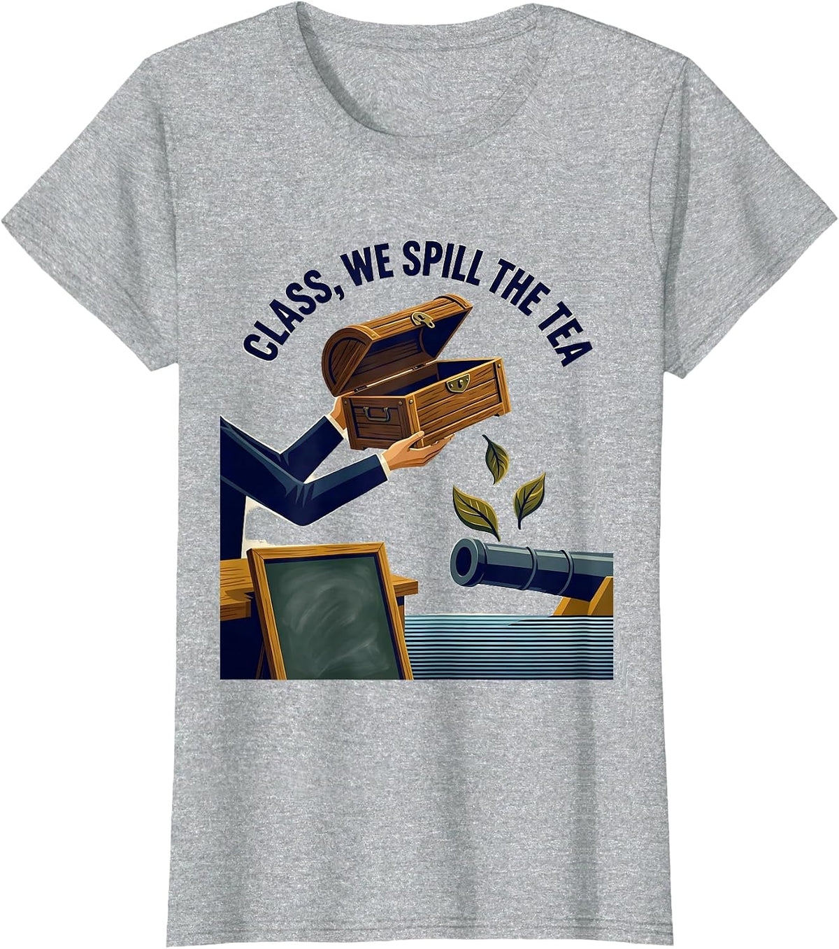 Women's Class We Spill The Tea Midcentury Modern History Teacher T-Shirt - Heather Grey