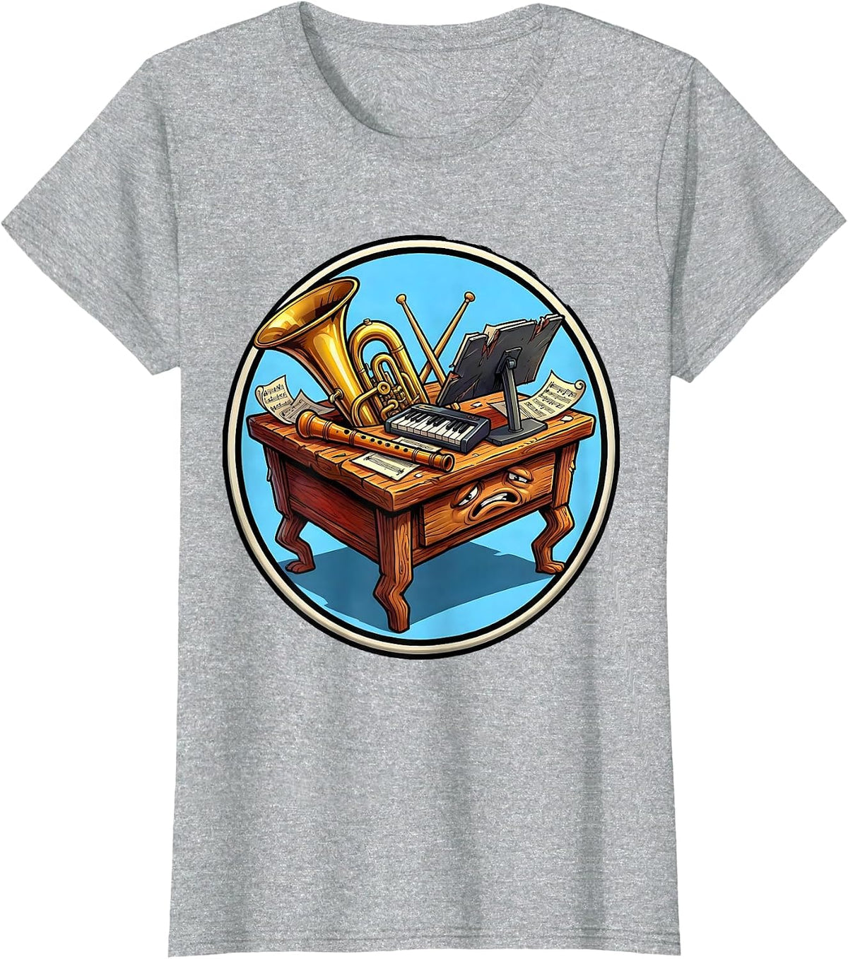 Music Teacher Worn Desk Instruments Graphic T-Shirt - Heather Grey