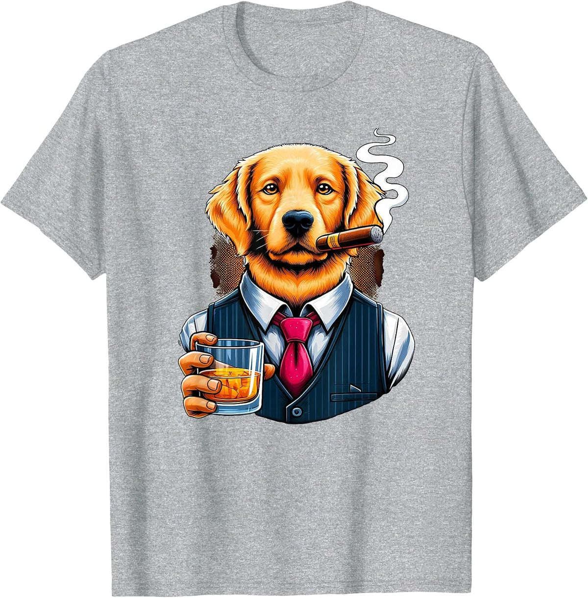 Golden Retriever Dog Cigar and Whiskey T-Shirt - Heather Grey