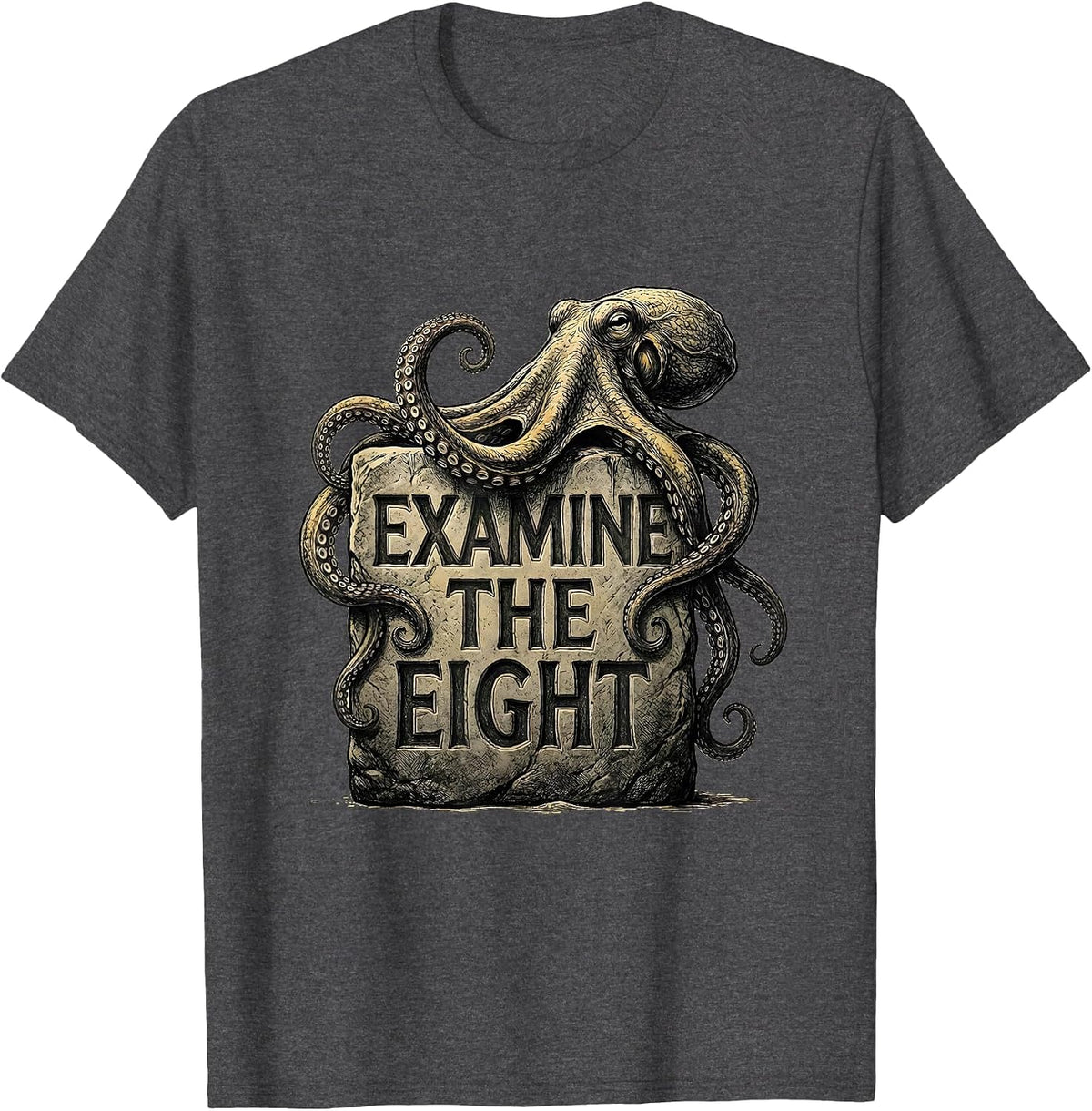 Examine The Eight Octopus Lover Vintage Sea Creature T-Shirt - Dark Heather Grey