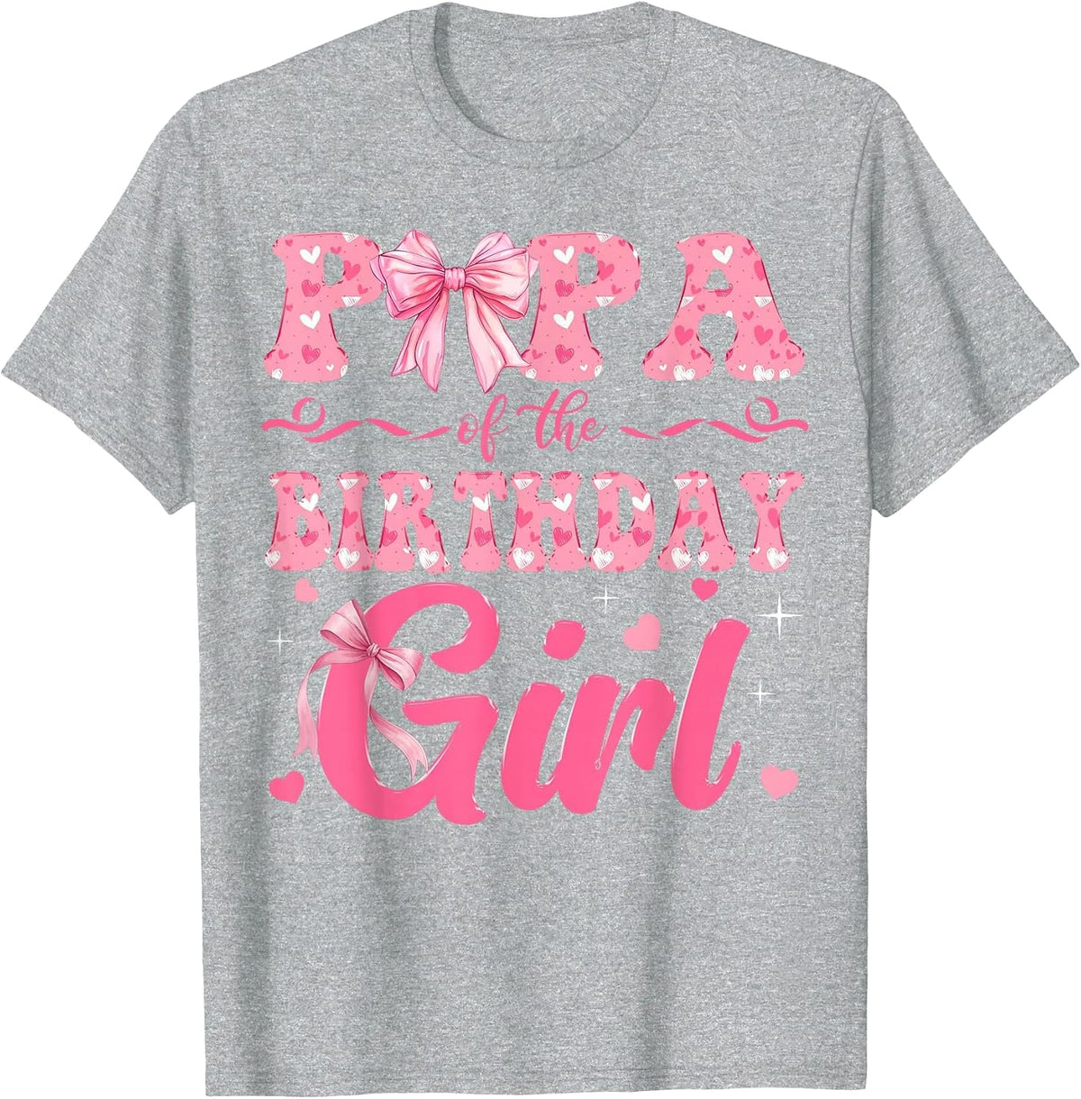Papa of The Birthday Girl Family Pink Coquette Bow T-Shirt - Heather Grey