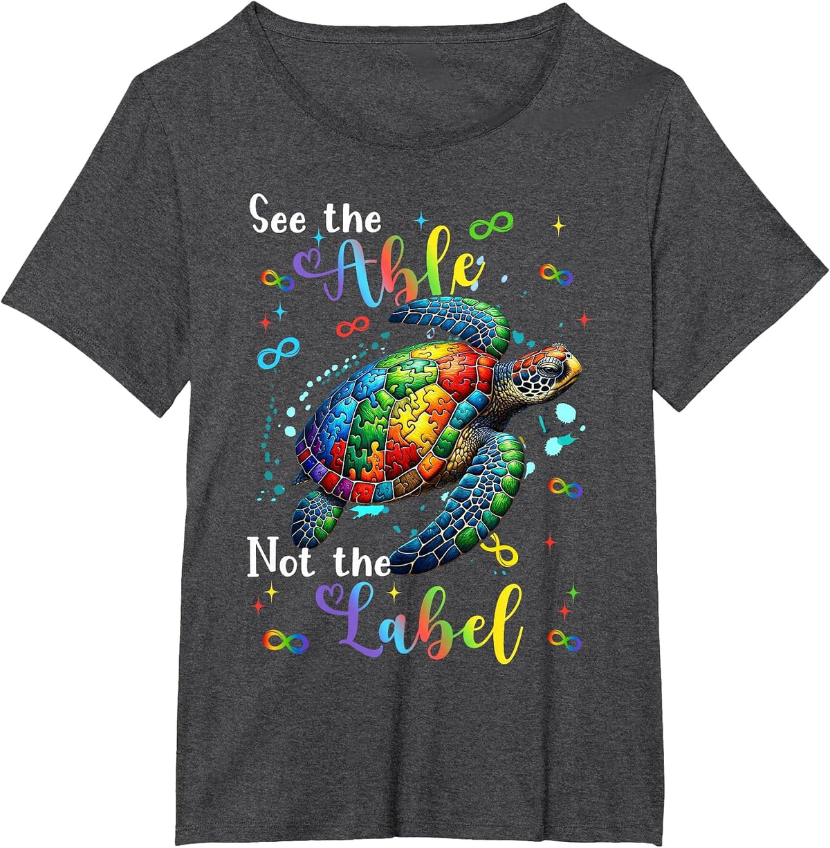 See The Able Not The Label Sea Turtle Autism Awareness Kids T-Shirt - Dark Heather Grey