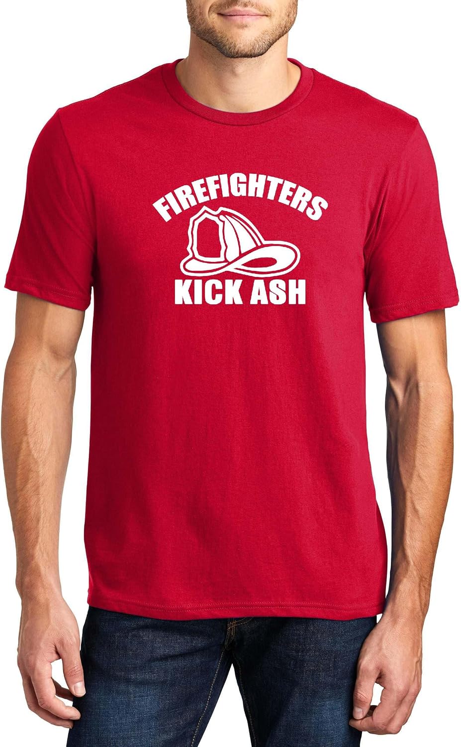 Firefighters Kick Ash Funny Firefighter Graphic Top Ringspun Cotton Tee Adult Men Women - Mens Crew Red