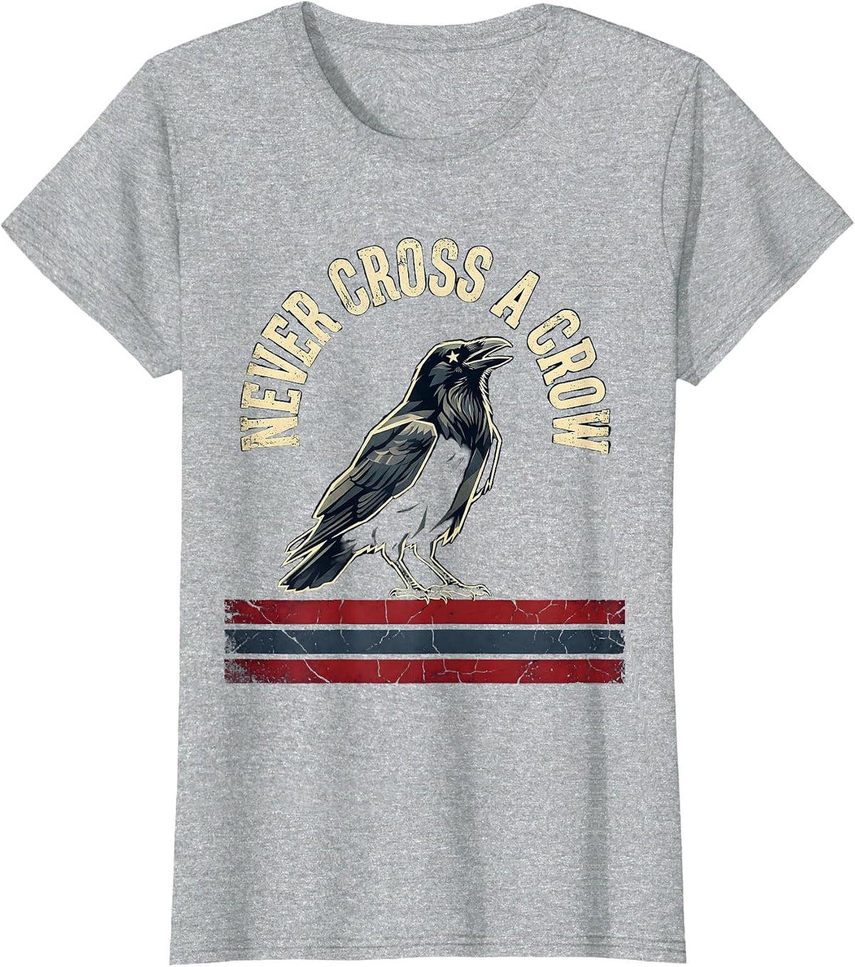 Women's Never Cross a Crow Bold Wildlife Warning Design T-Shirt - Heather Grey