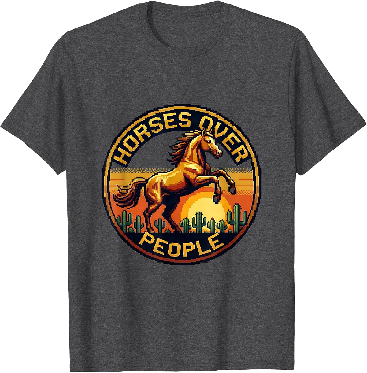 Horses Over People Western Graphic Design T-Shirt - Dark Heather Grey