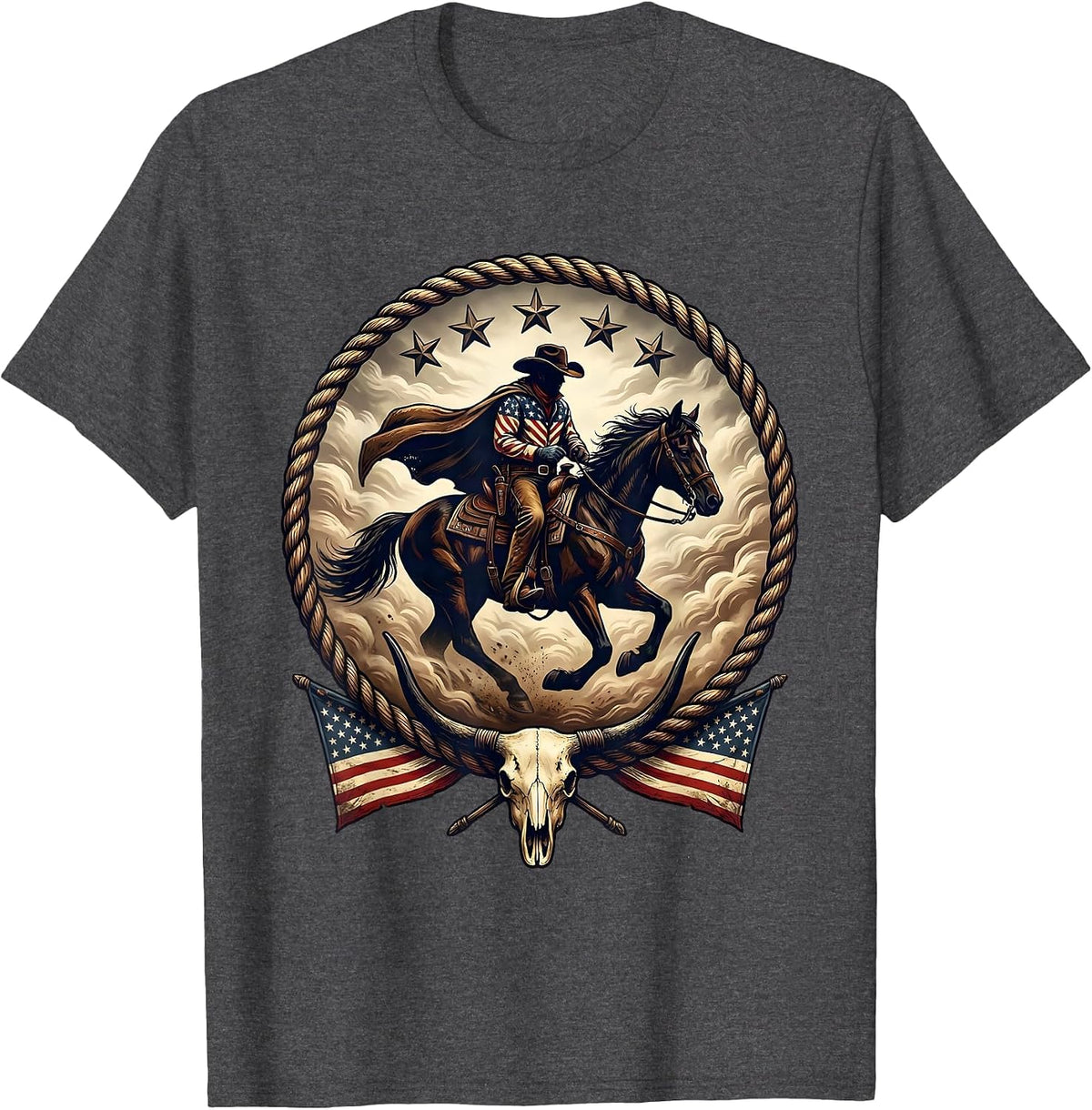 Cowboy Rider in the Fog Graphic Design T-Shirt - Dark Heather Grey
