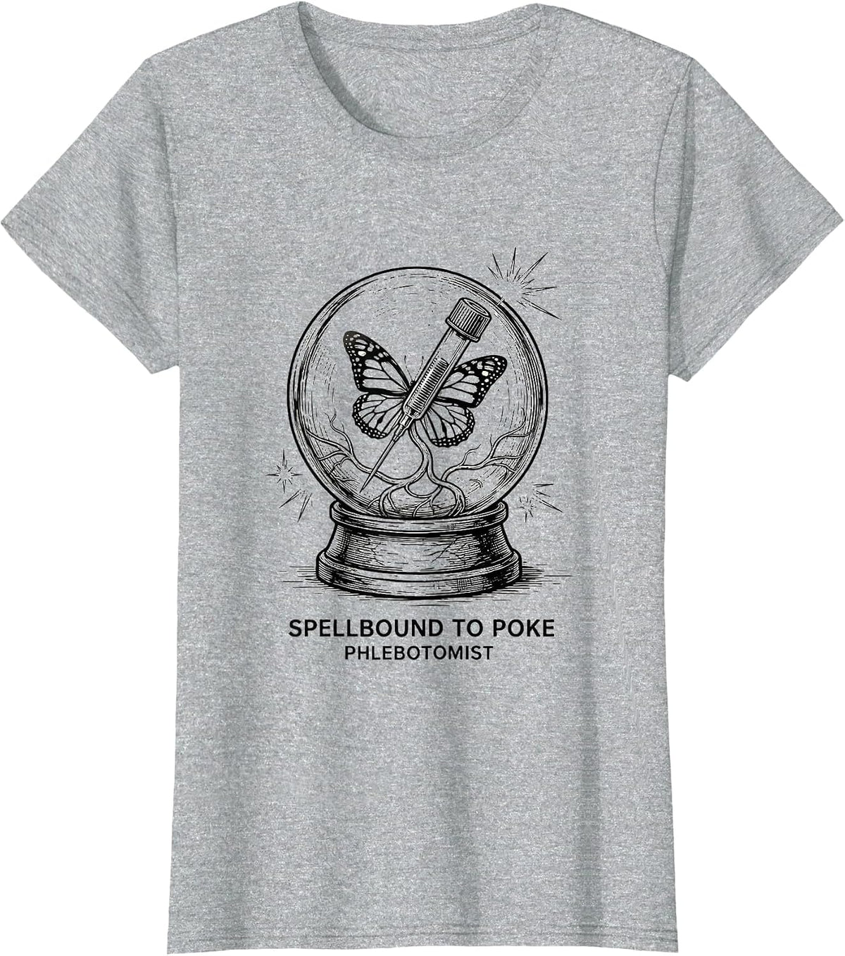 Spellbound to Poke Phlebotomist Funny Halloween Nurse T-Shirt - Heather Grey