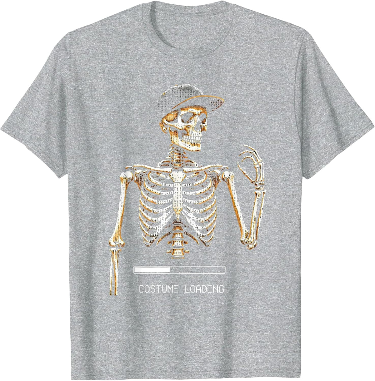Men's Costume Loading Ascii Terminal Art Punk Rock Skeleton Bruh T-Shirt - Heather Grey