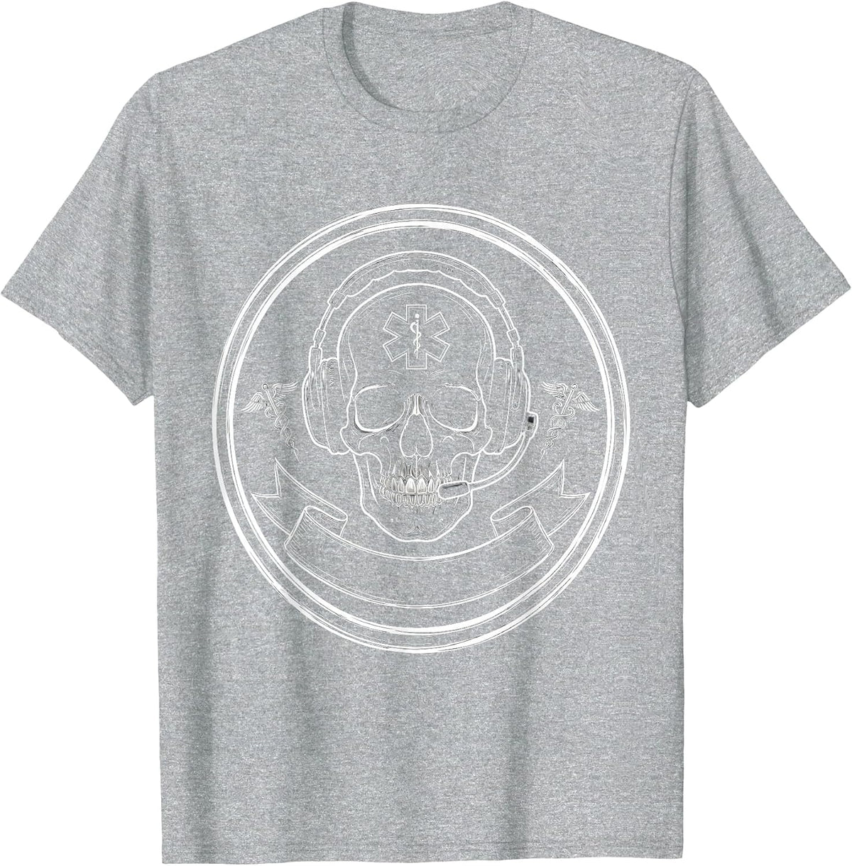 Men's EMT Skull Badge and Headset Graphic Design T-Shirt - Heather Grey