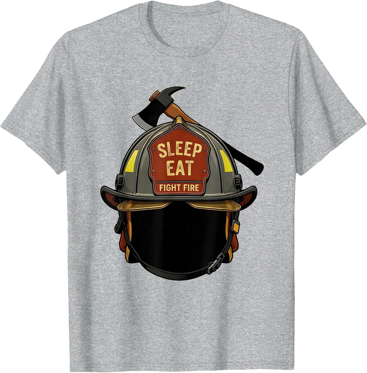 Men's Sleep Eat Fight Fire Firefighter Design T-Shirt - Heather Grey