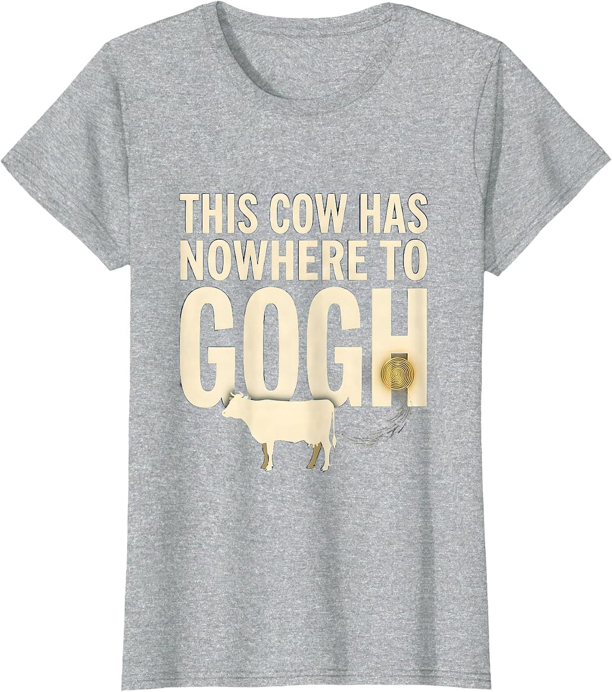 This Cow Has Nowhere To Gogh Funny Art Meme Animal Lover T-Shirt - Heather Grey