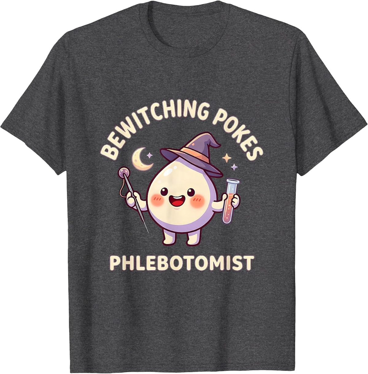 Men's Bewitching Pokes Phlebotomist Funny Nurse Halloween Hocus T-Shirt - Dark Heather Grey
