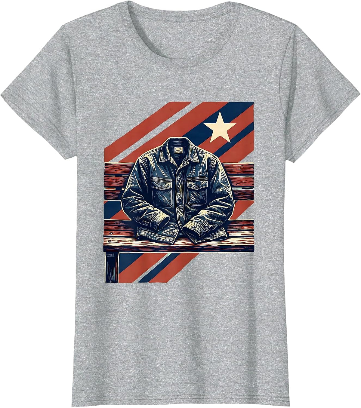 Women's Work Jacket Linocut Patriotic Labor Day Tribute T-Shirt - Heather Grey