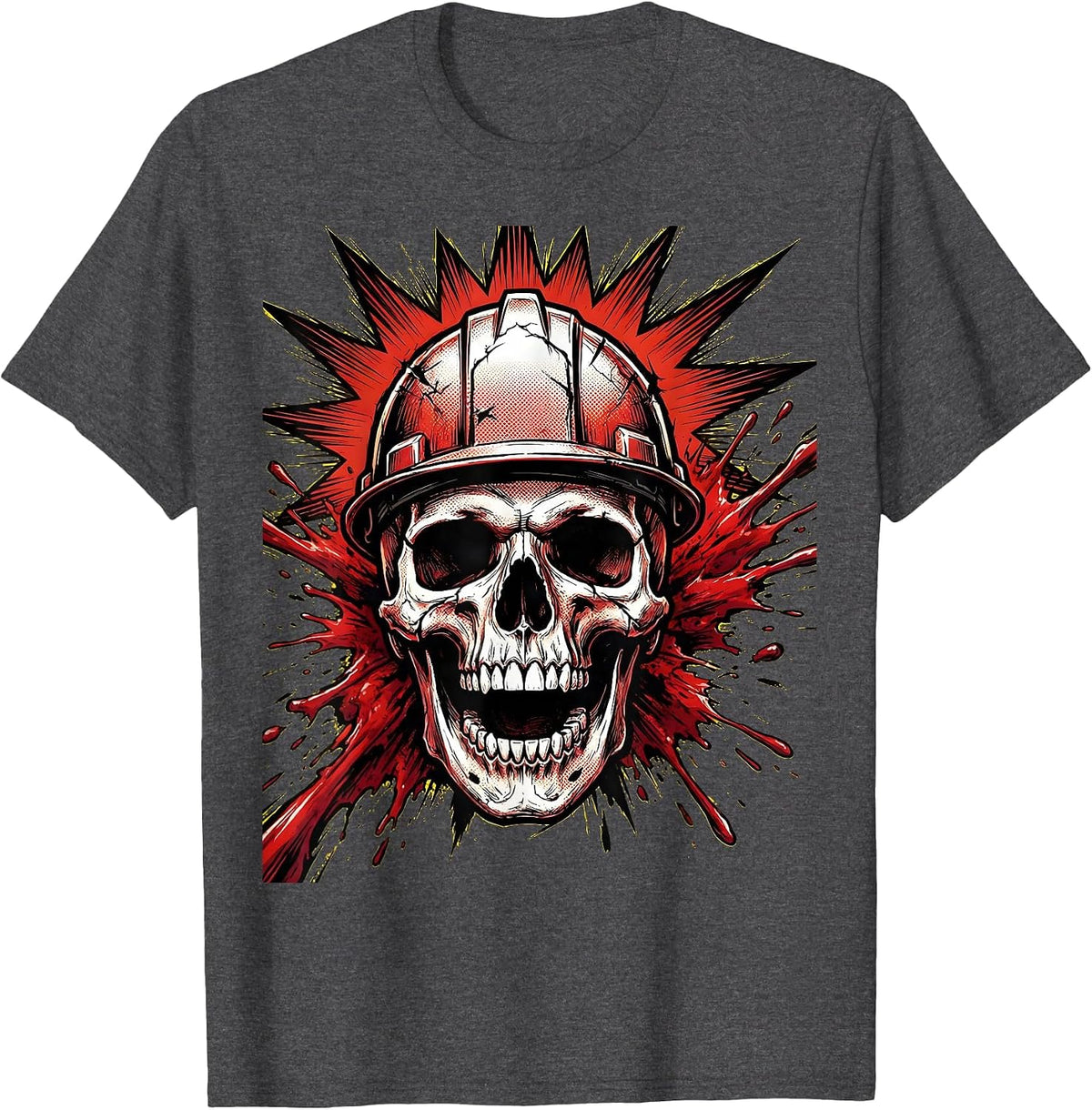Men's Bloody Skull Hard Hat Splatter Graphic T-Shirt - Dark Heather Grey