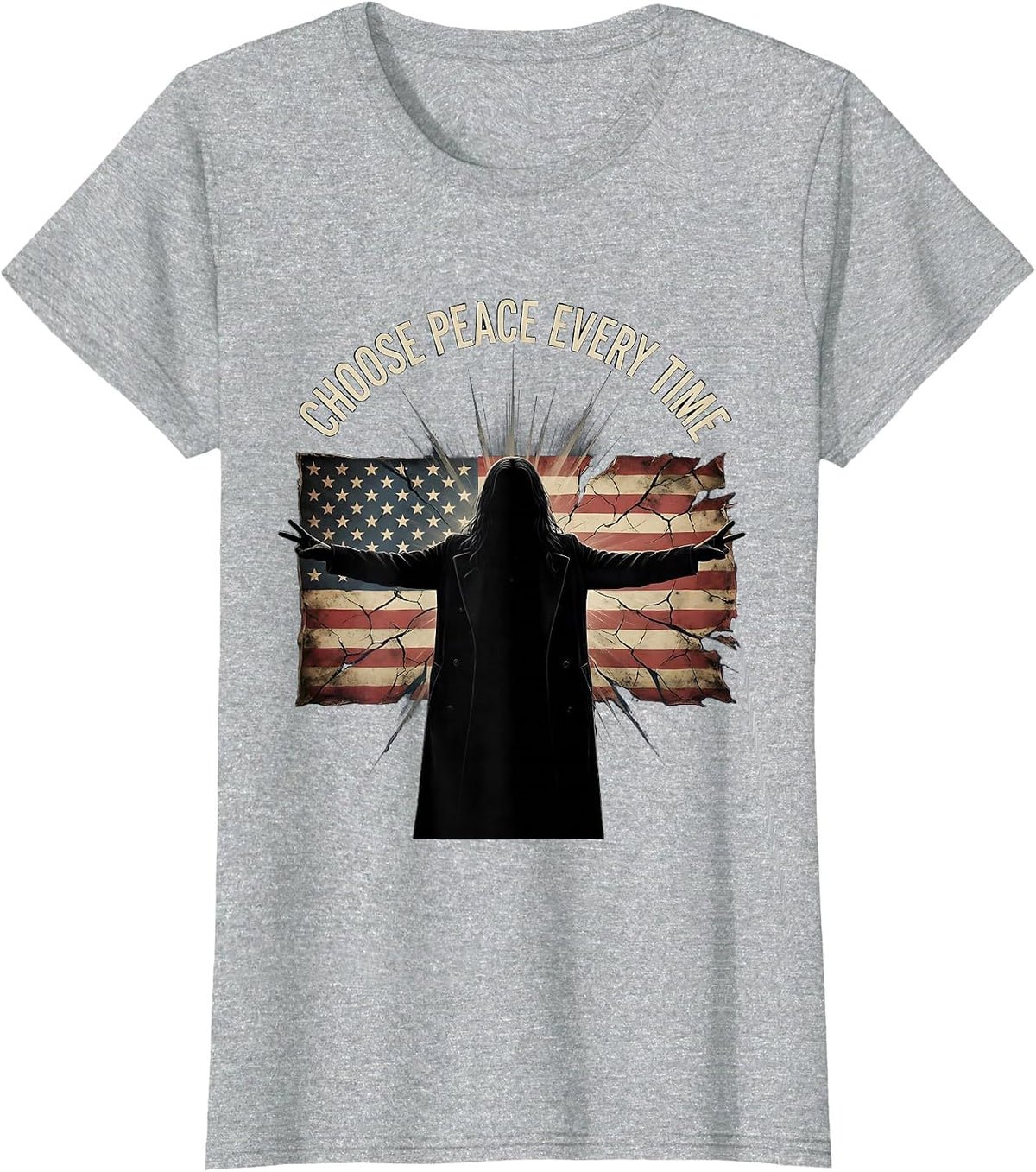 Women's Choose Peace Every Time Hippie Design T-Shirt - Heather Grey