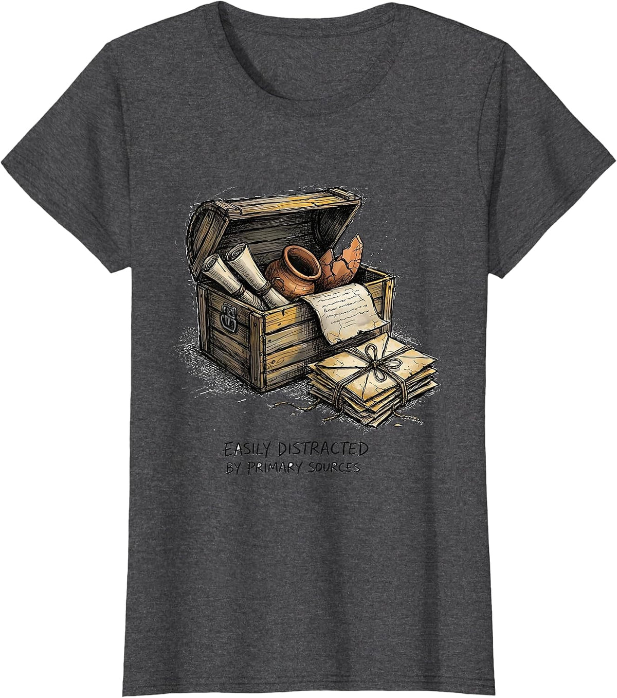 Women's Easily Distracted By Primary Sources Funny History Teacher T-Shirt - Dark Heather Grey