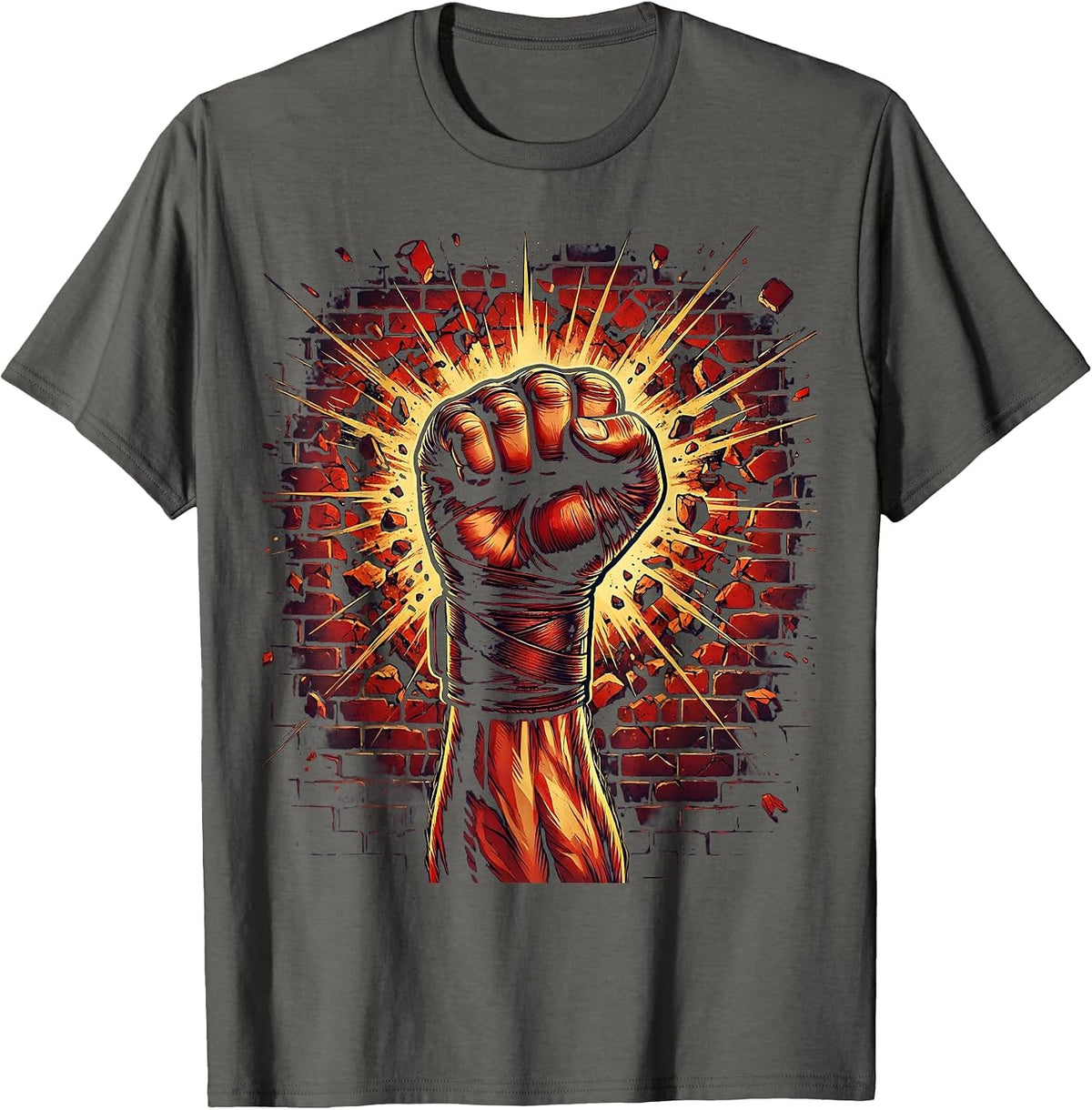 Fist Through Brick Wall Boxing Graphic T-Shirt - Asphalt Grey