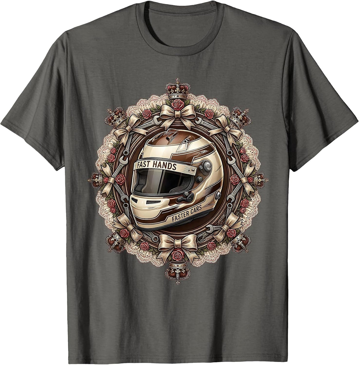 Fast Hands Faster Cars Pit Crew Racing Design T-Shirt - Asphalt Grey