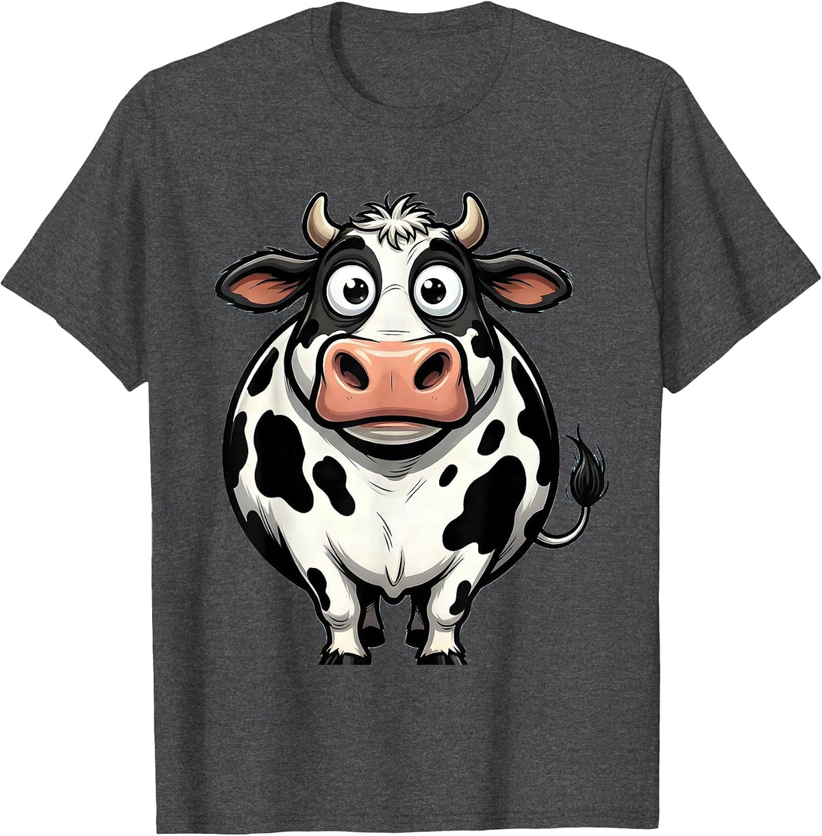 Classic Cow Black and White Spotted Print Design T-Shirt - Dark Heather Grey
