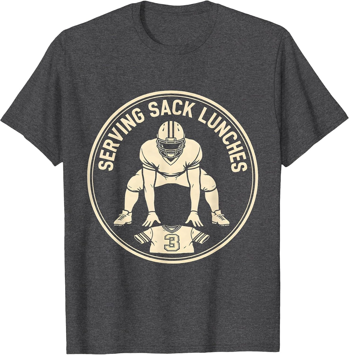 Serving Sack Lunches Funny Football Lineman Offensive T-Shirt - Dark Heather Grey