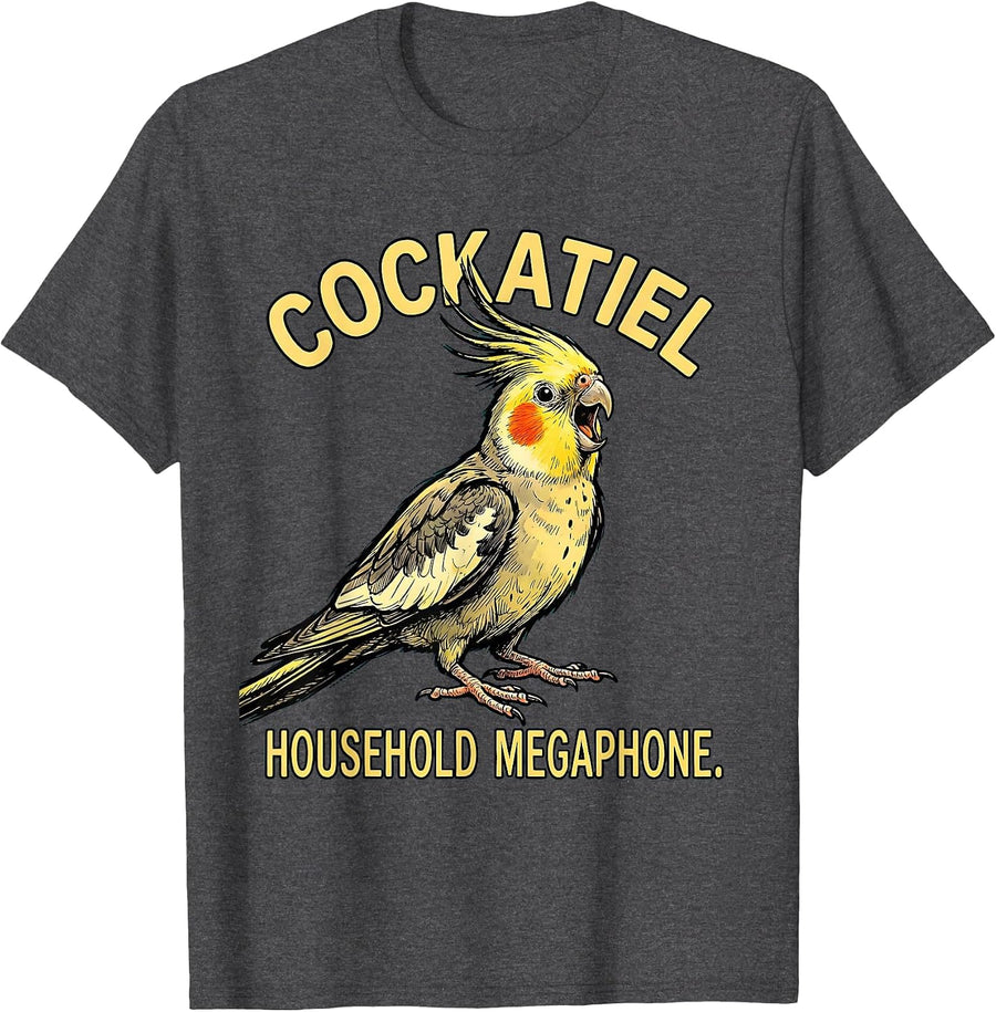 Men's Cockatiel Household Megaphone Funny Bird Lover Pet Owner T-Shirt - Dark Heather Grey