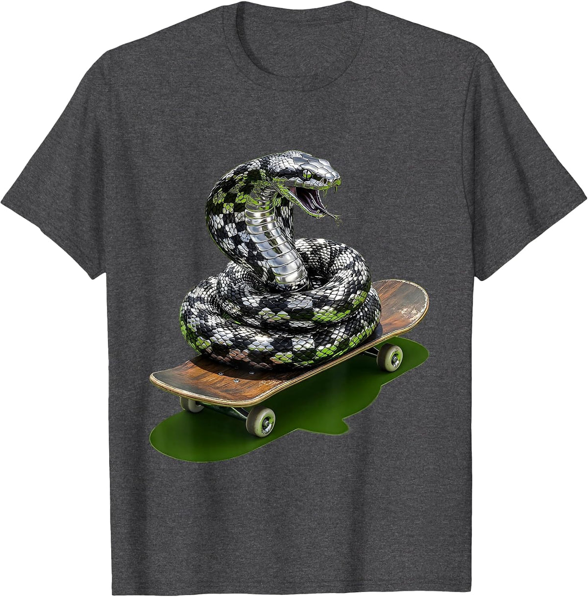 Y2K Snake Checkerboard Skateboard Graphic Tee T-Shirt - Dark Heather Grey