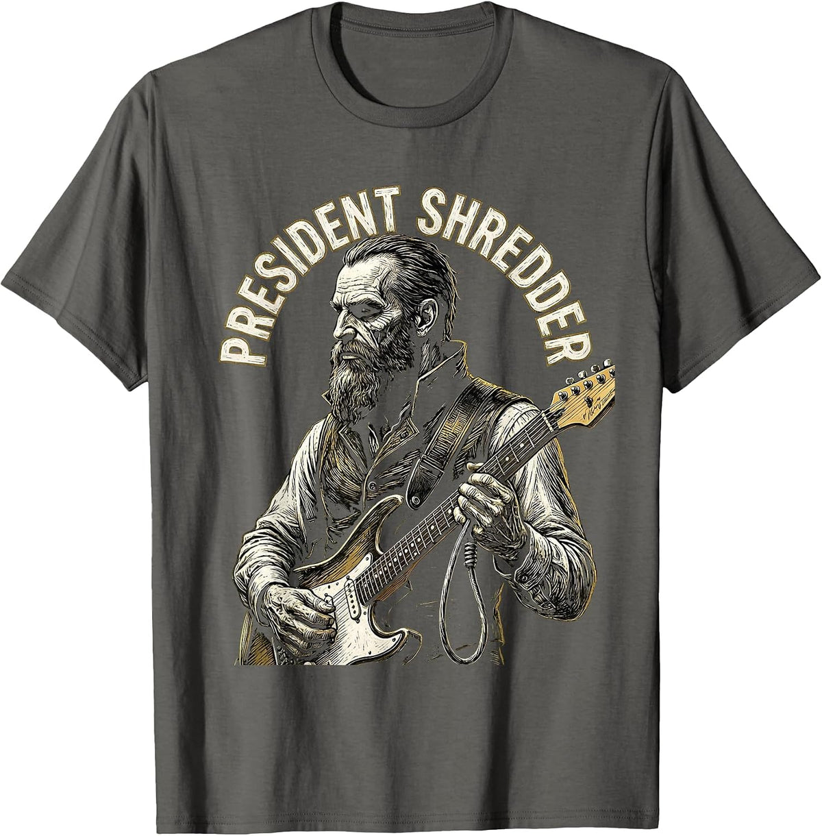 Men's President Shredder Vintage Guitar Rocker Abraham Lincoln T-Shirt - Asphalt Grey