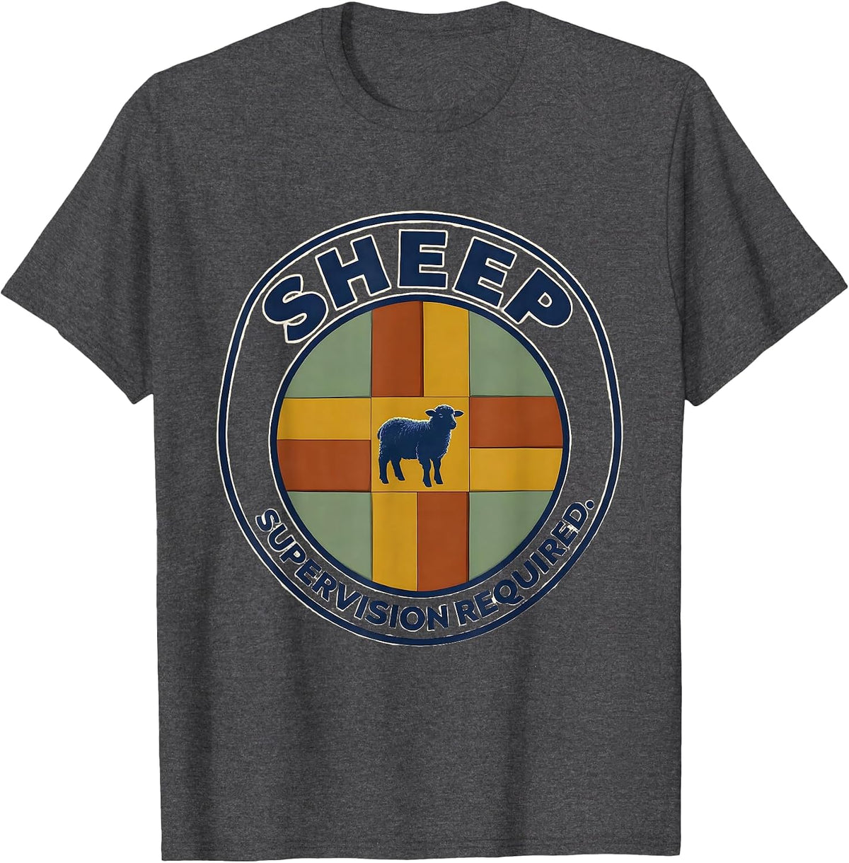 Sheep Supervision Required Funny Faith Christian Humor T-Shirt - Dark Heather Grey