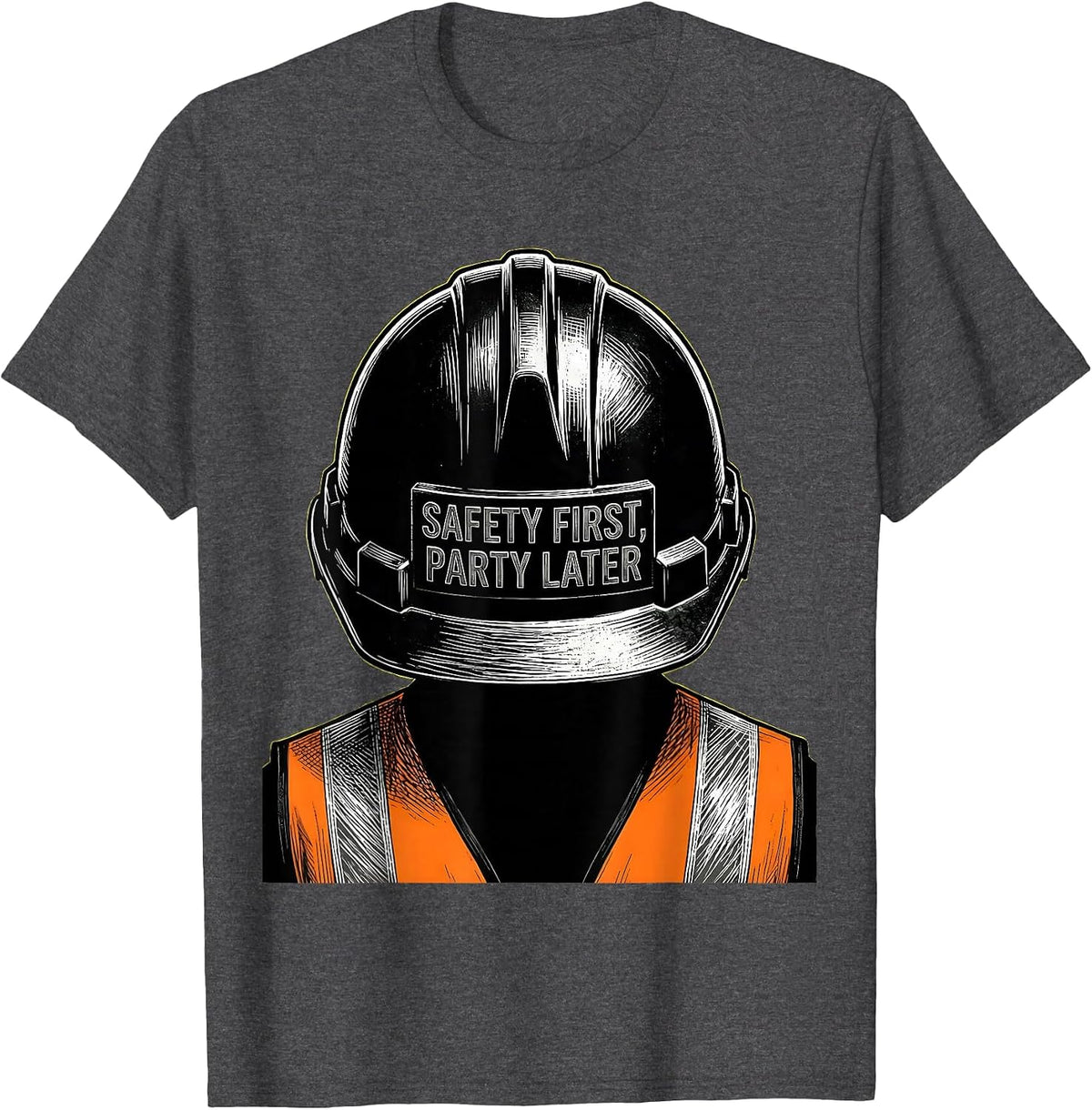 Men's Safety First Party Later Labor Day Design T-Shirt - Dark Heather Grey