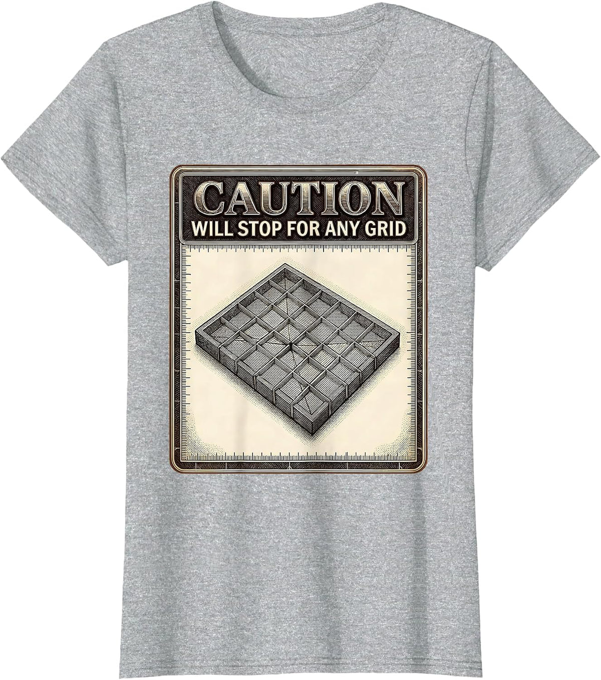 Caution: Will Stop For Any Grid Funny Geography Teacher T-Shirt - Heather Grey