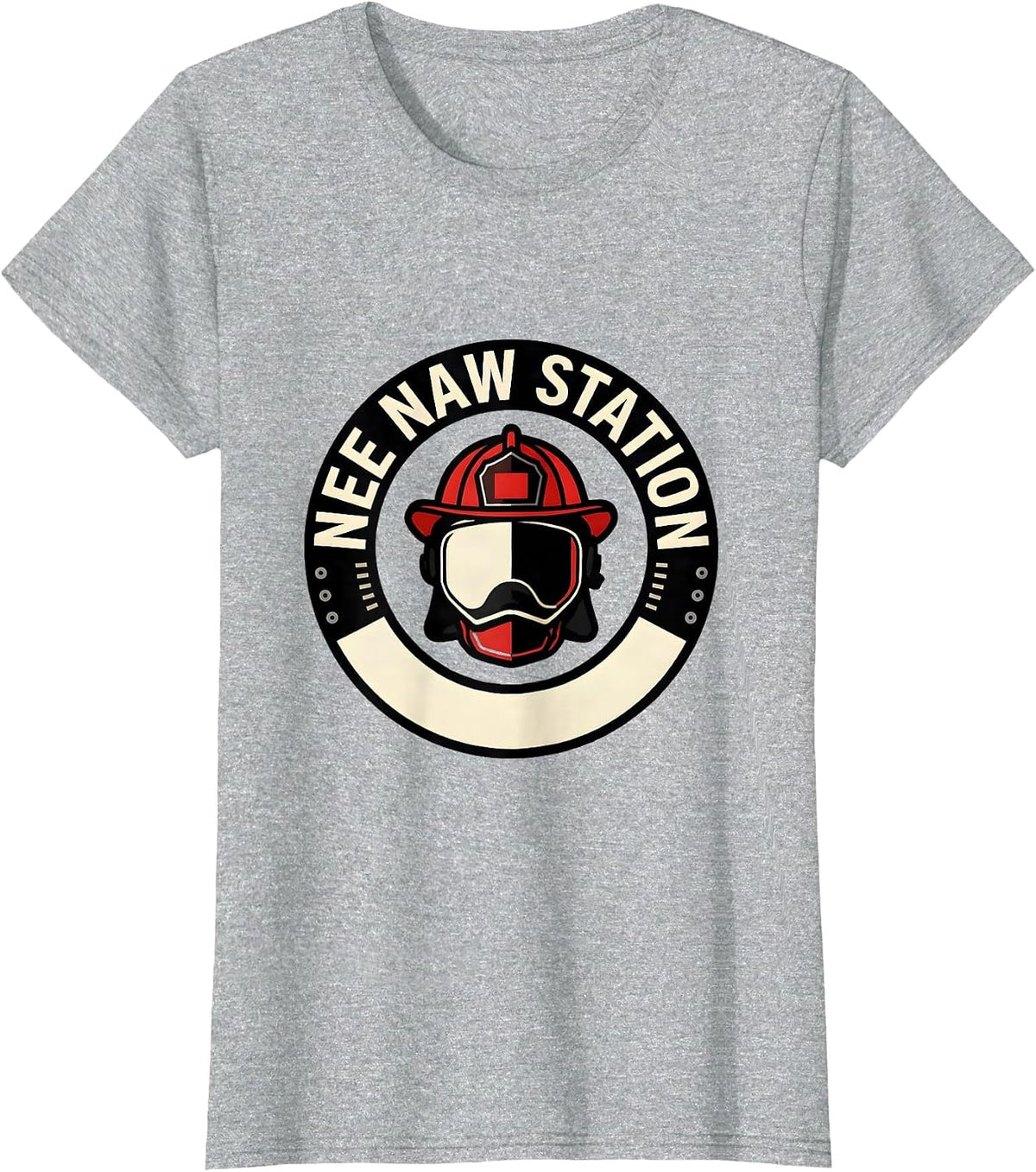 Nee Naw Station Firefighter Helmet Emblem Fire Department T-Shirt - Heather Grey