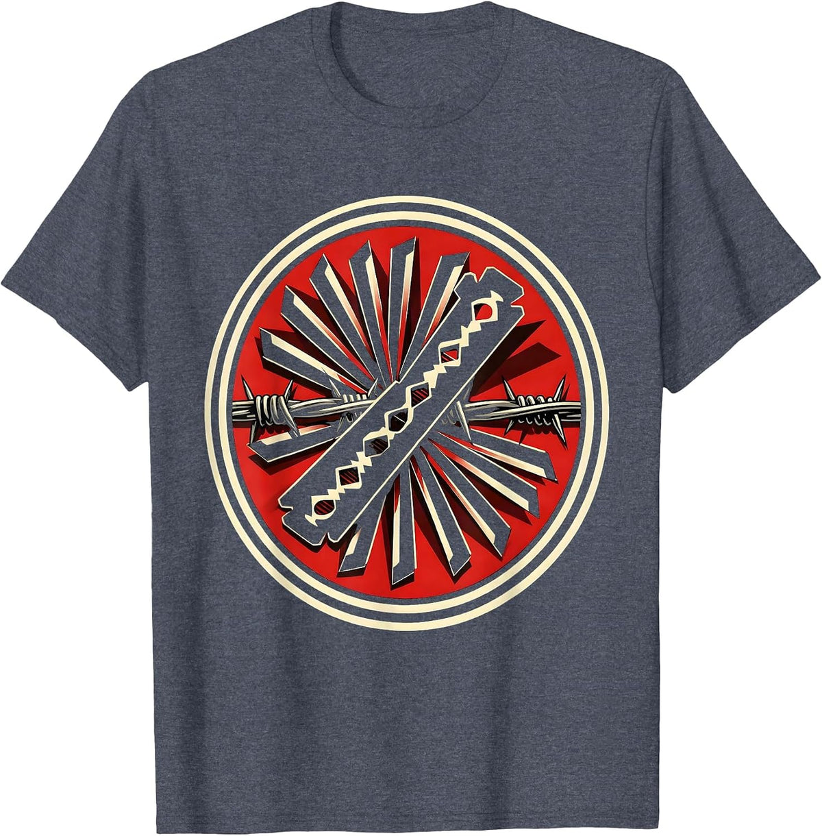 Razor Blade Bouquet Barbed Wire Punk Art T-Shirt - Heather Blue